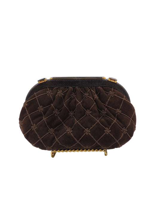 Judith Leiber Chocolate Brown Suede & Snake Purse