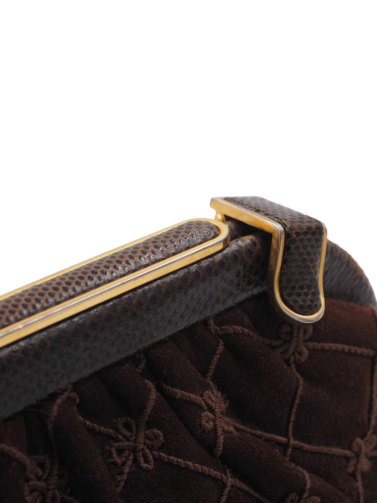 Judith Leiber Chocolate Brown Suede & Snake Purse