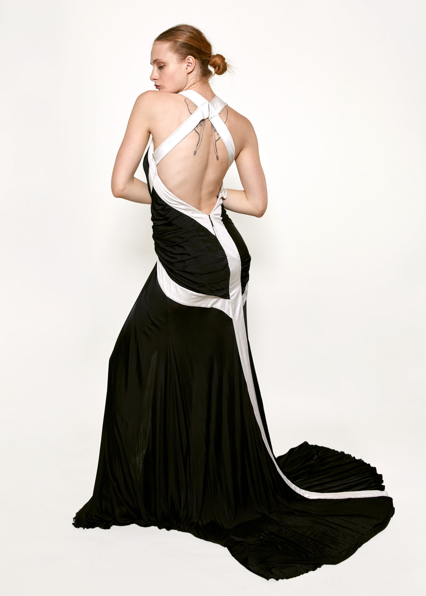 Roberto Cavalli 2008 Black/ White Low Back Gown
