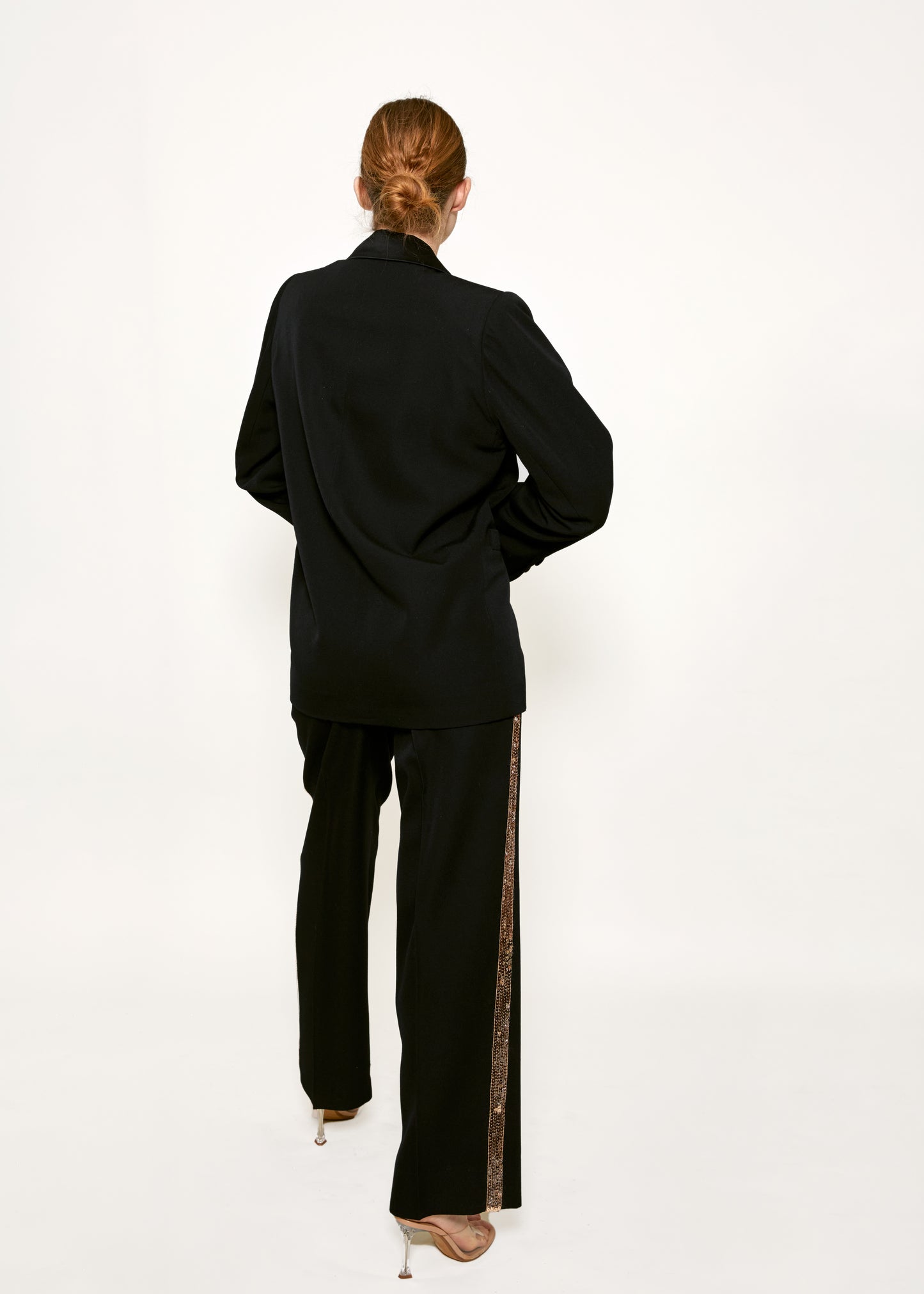Yves Saint Laurent Tuxedo Blazer with Gold Sequin Tuxedo Stripe Pants