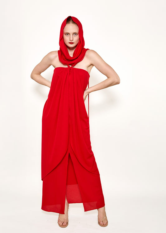 Bill Blass Red Hooded Dress