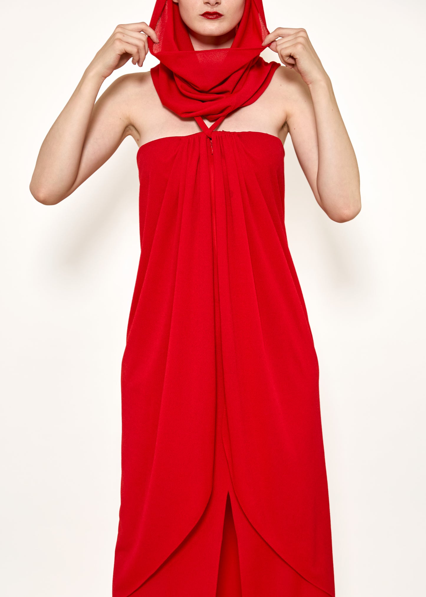 Bill Blass Red Hooded Dress