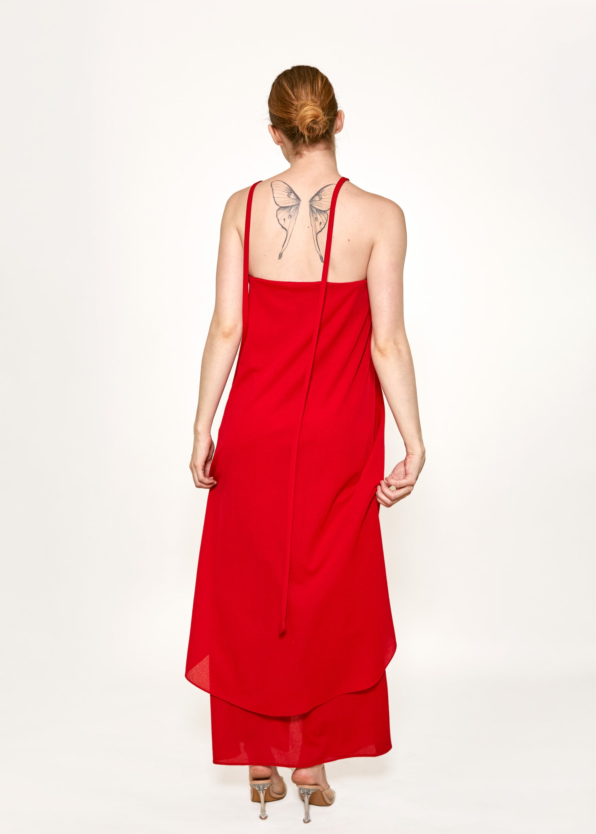 bill blass red dress Bill Blass Dress, 1970s Red Chiffon Cocktail Dress Silk Goddesss, Halter Sleeveless, Couture Designer