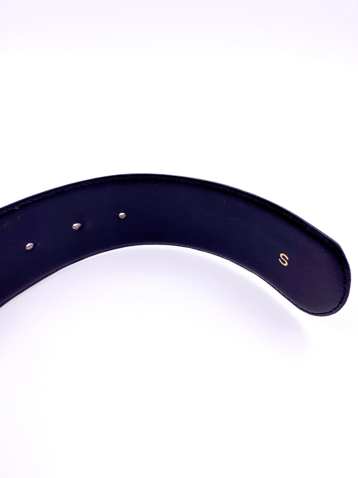 Saks Fifth Ave Black Leather Large Gold Buckle Belt