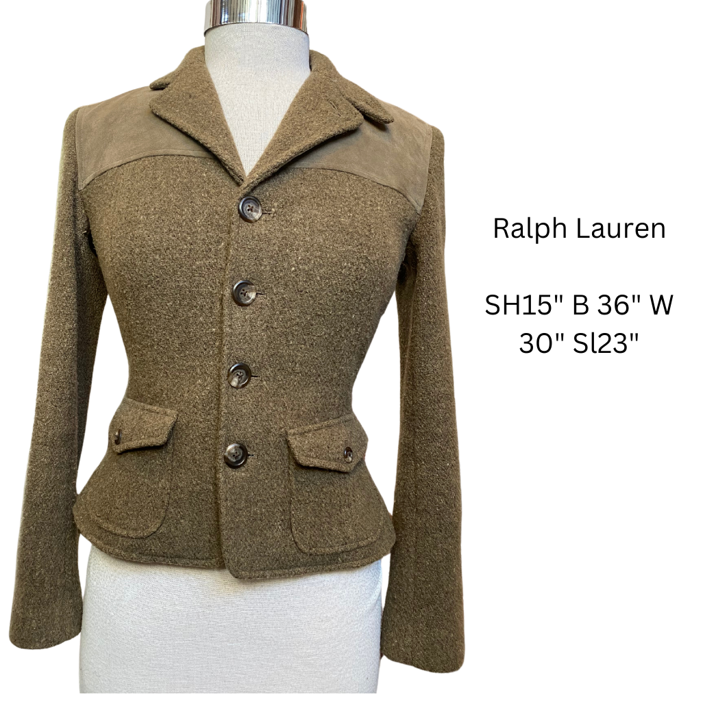 Ralph Lauren Olive Wool Cashmere notched lapel jacket