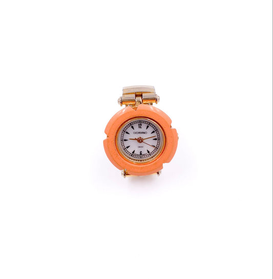 Peach colored gold clock ring