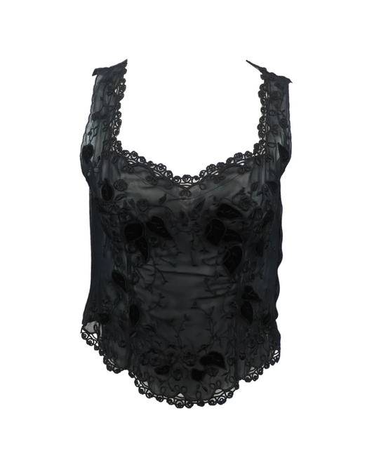 Gai Mattiolo Black Chiffon Tank With Embroidery
