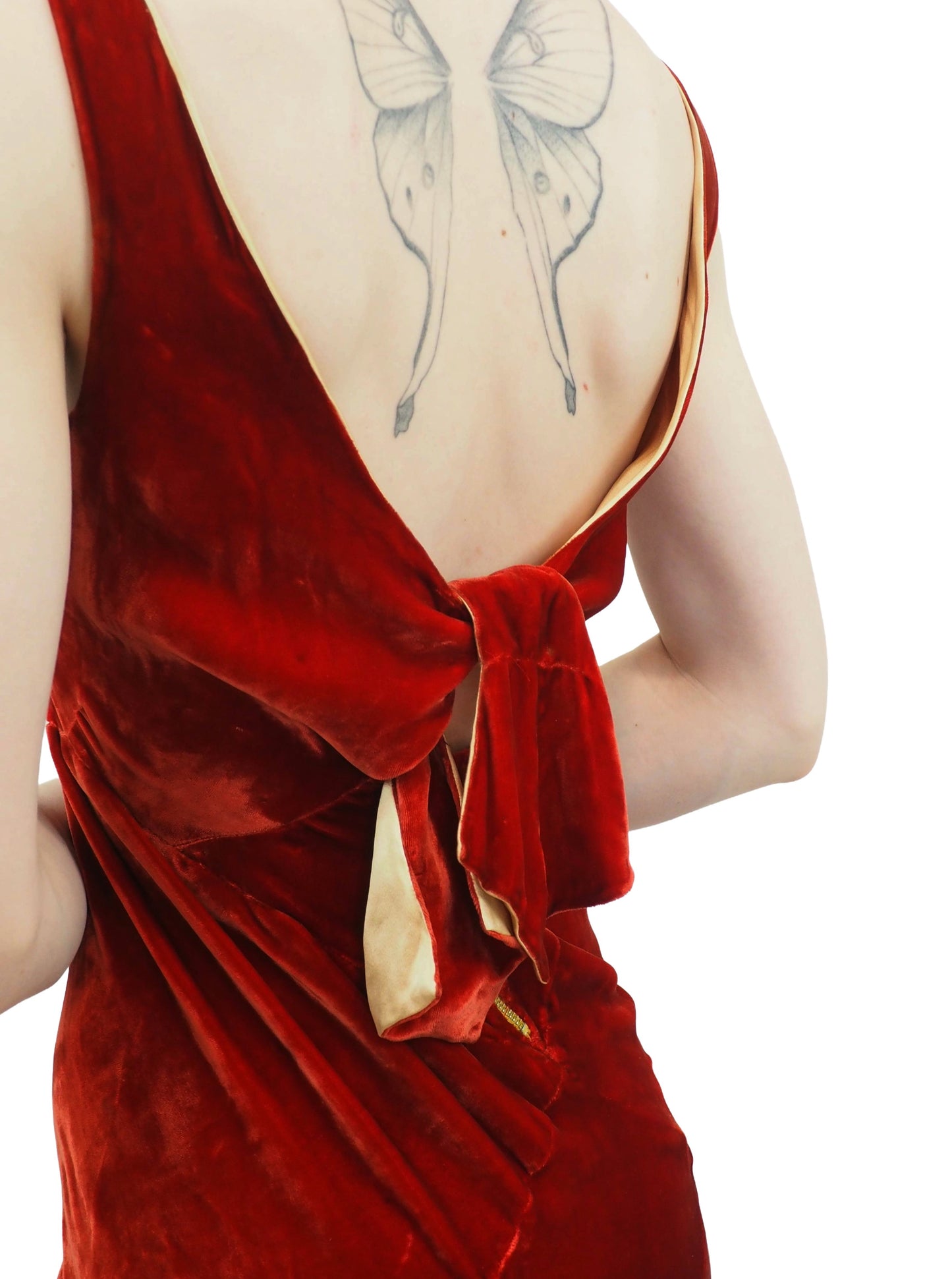 1930's Berry Velvet Bias Cut Gown with Back Cut Out 