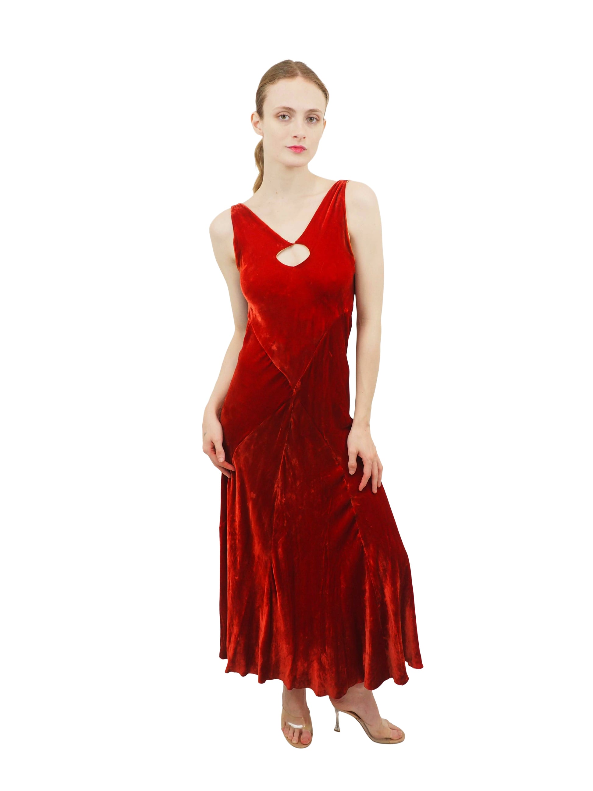 1930's Berry Velvet Bias Cut Gown with Back Cut Out (Jean Harlow)