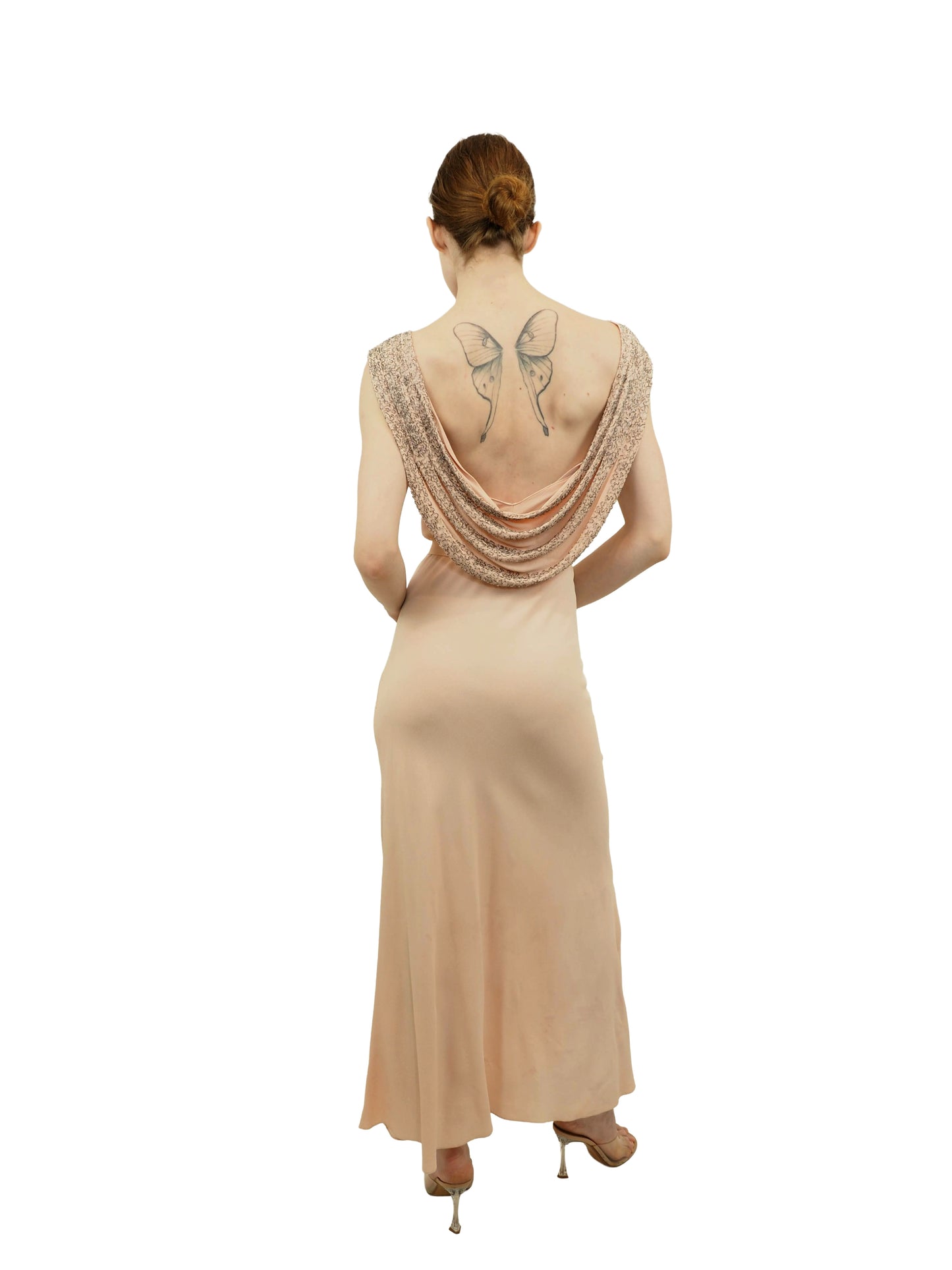 1930's Rose Crepe Bias Cut Gown