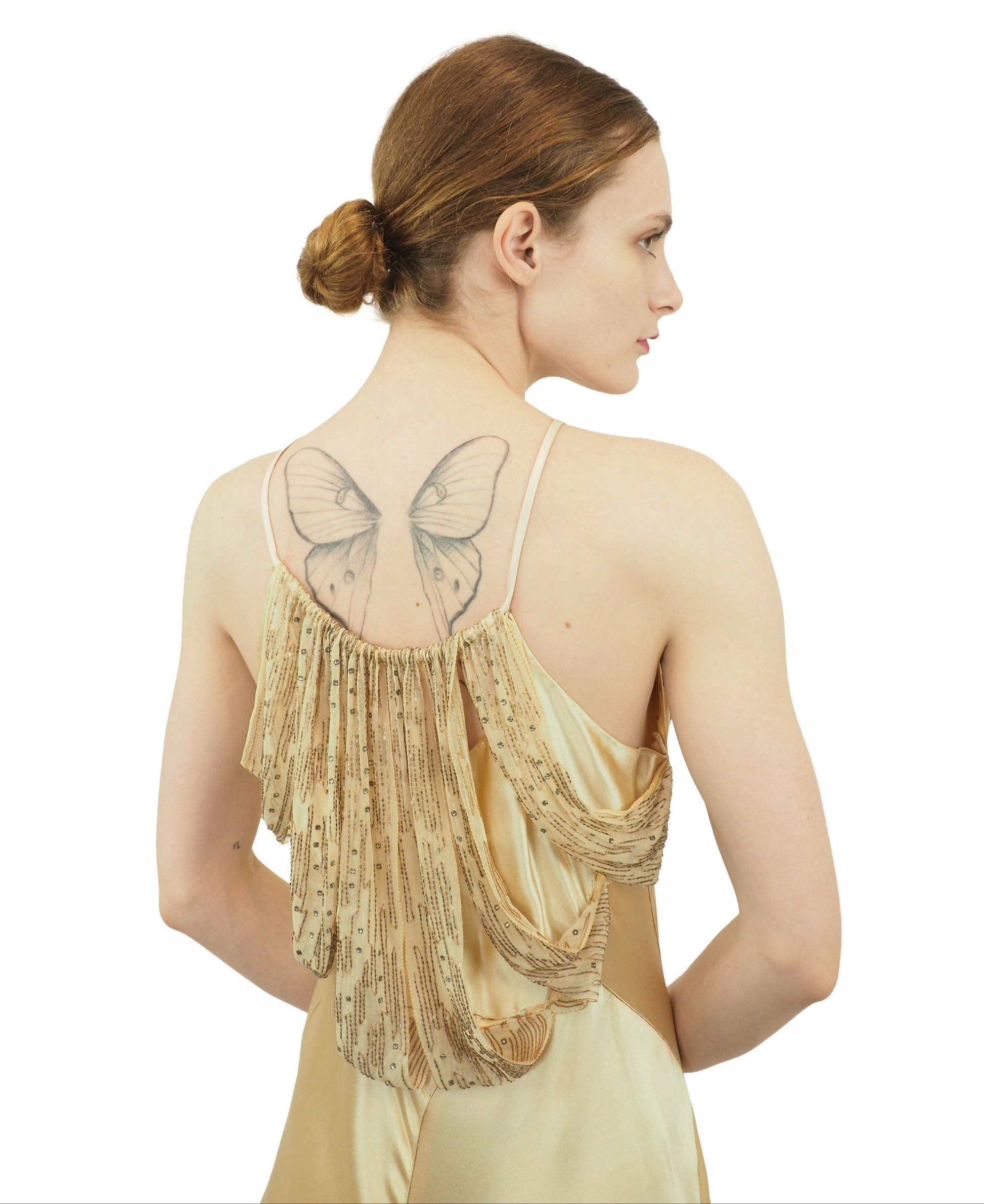 1940's Champagne Silk Rhinestone Dress