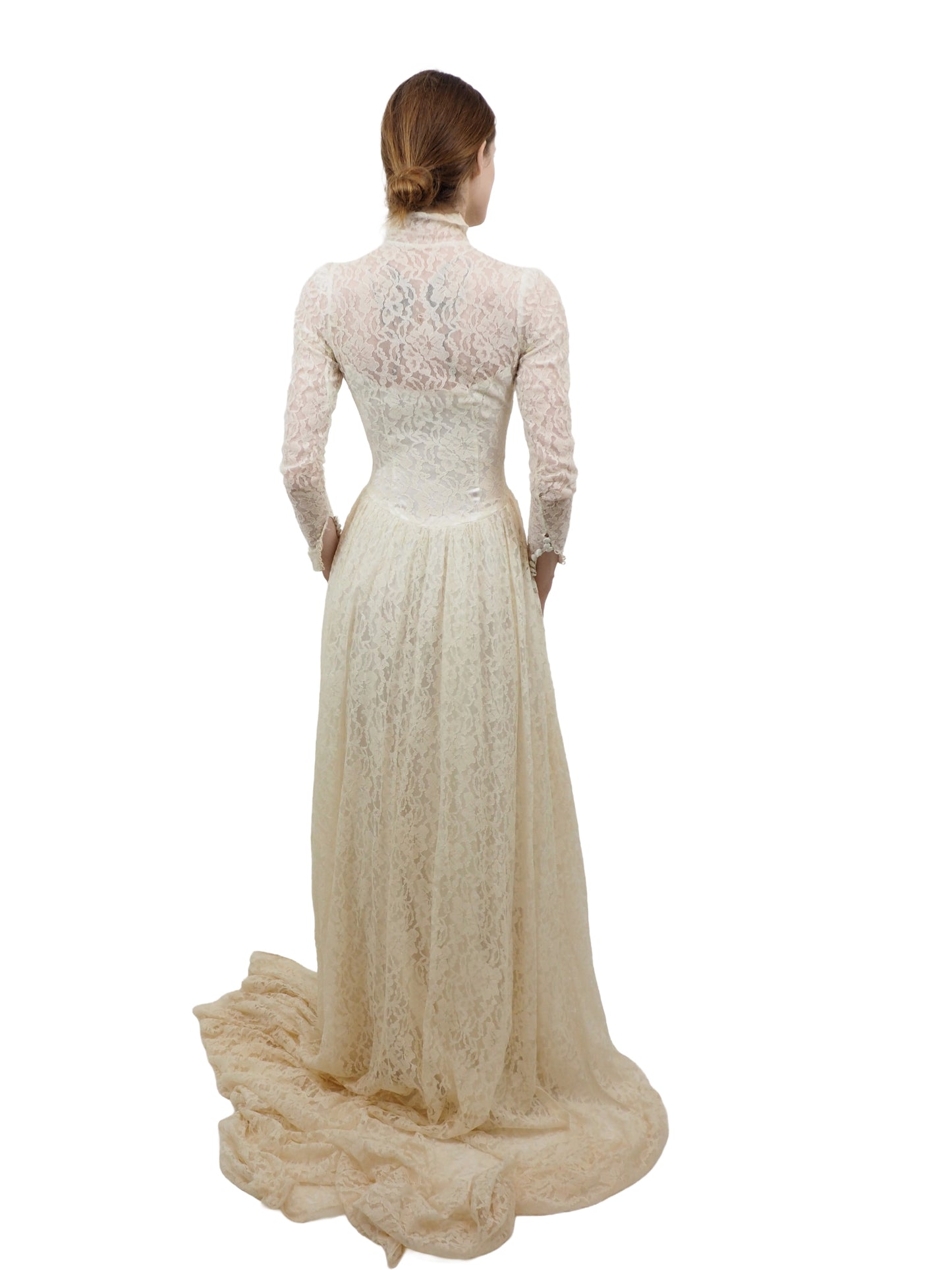 1950's Lace Bridal Gown w Collar & Train