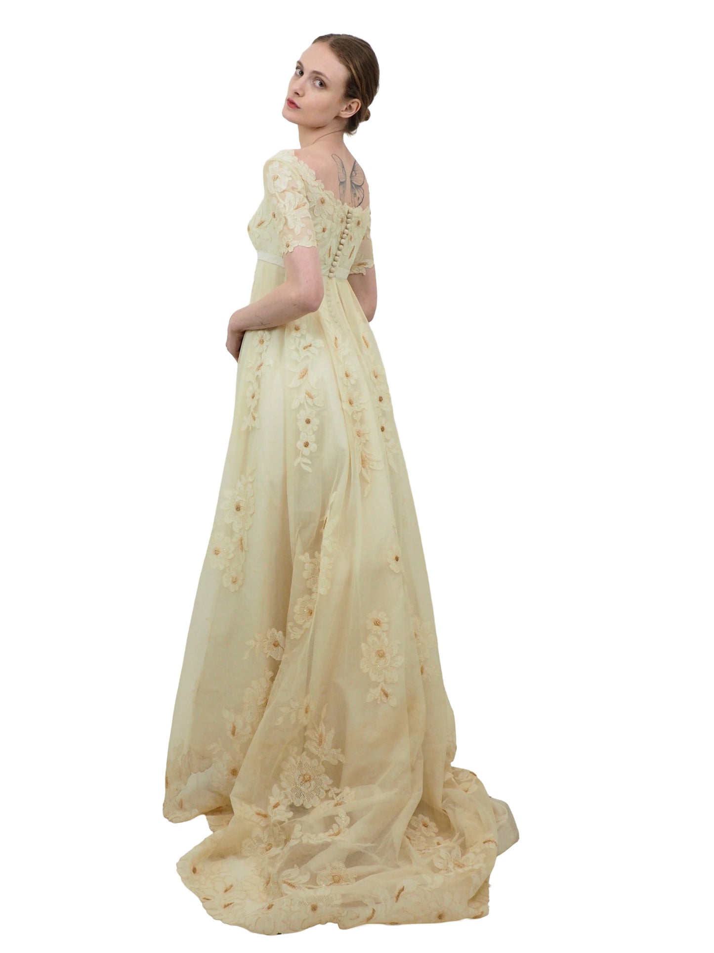 1960's Wedding Gown with Floral Applique 