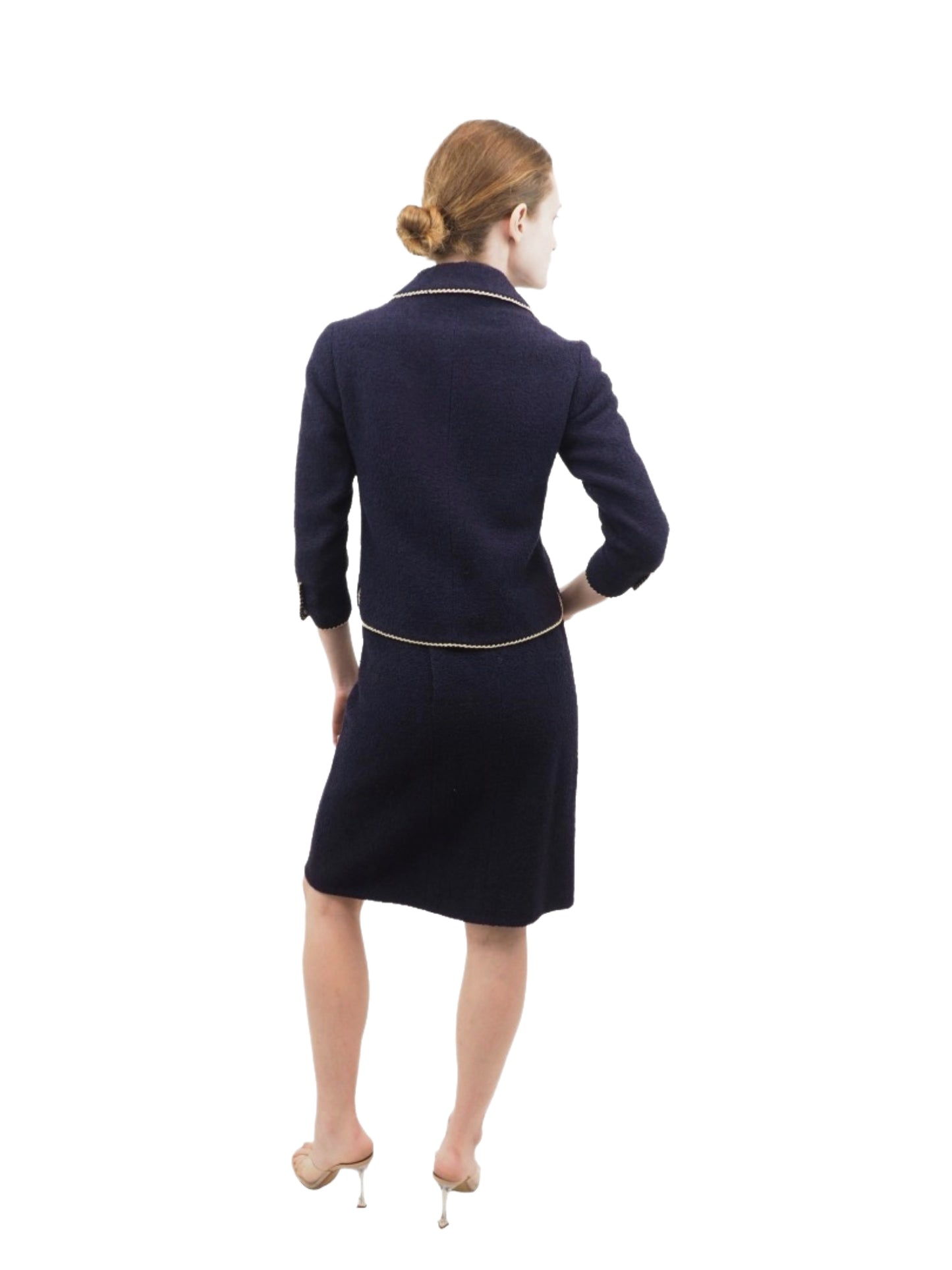 1960s Chanel Couture Navy W White Trim Suit