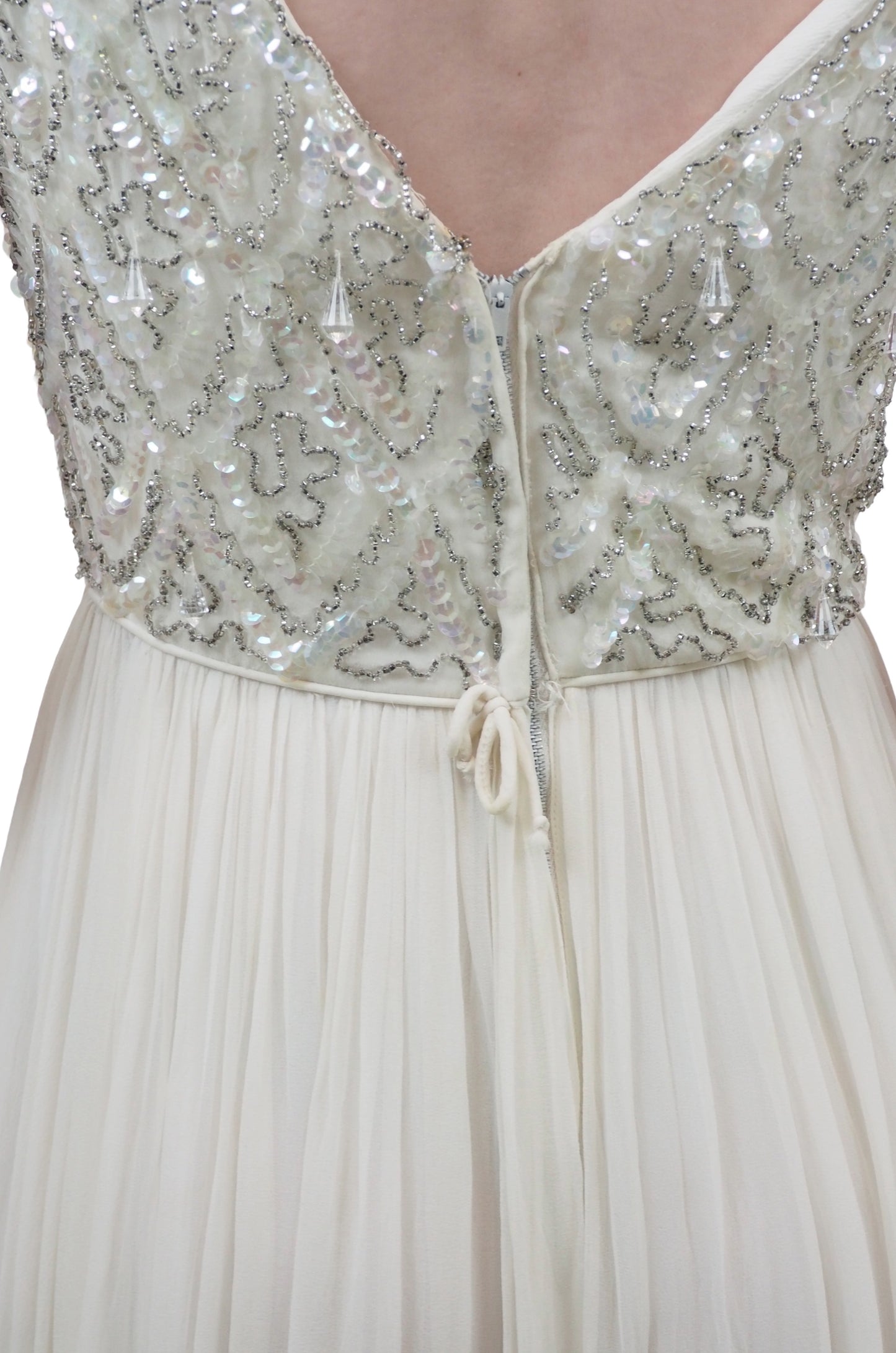 1960s Chiffon Dress with Beaded Bodice
