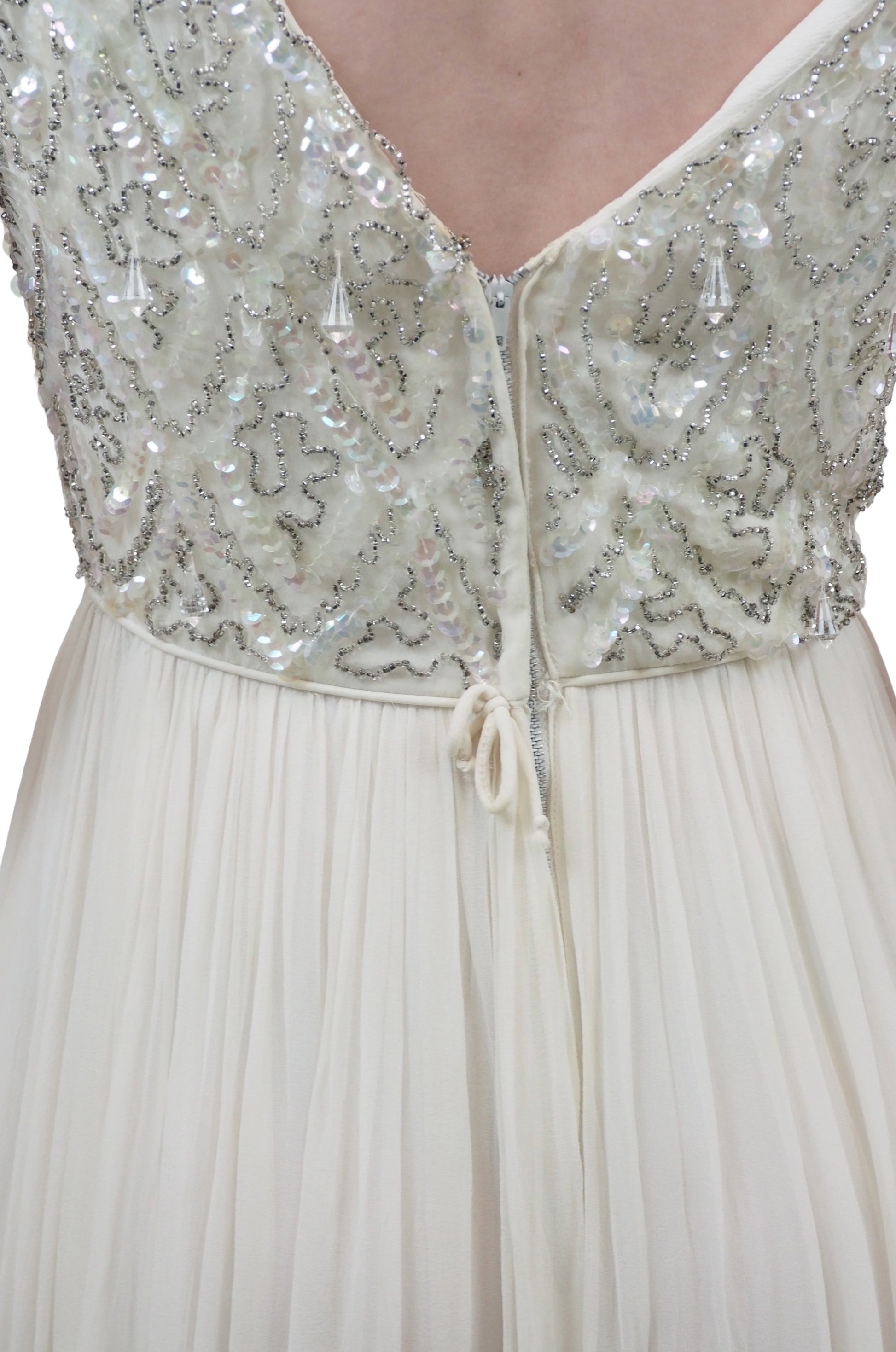 1960s Chiffon Dress with Beaded Bodice