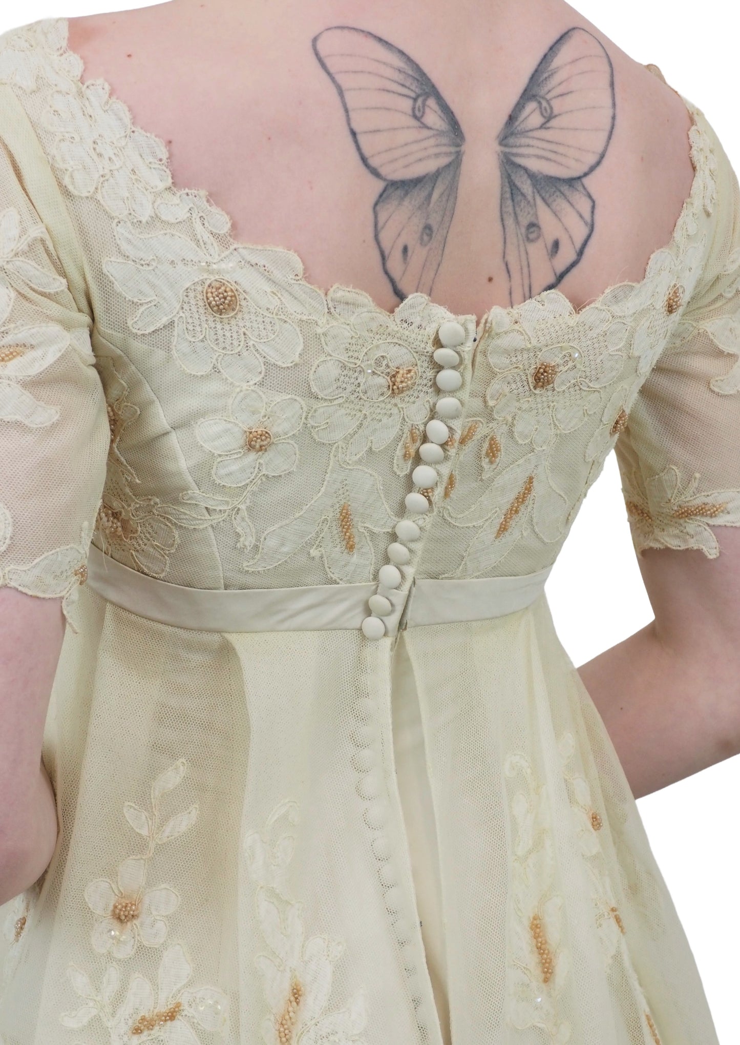 1960s Wedding Gown with Floral Applique & Train