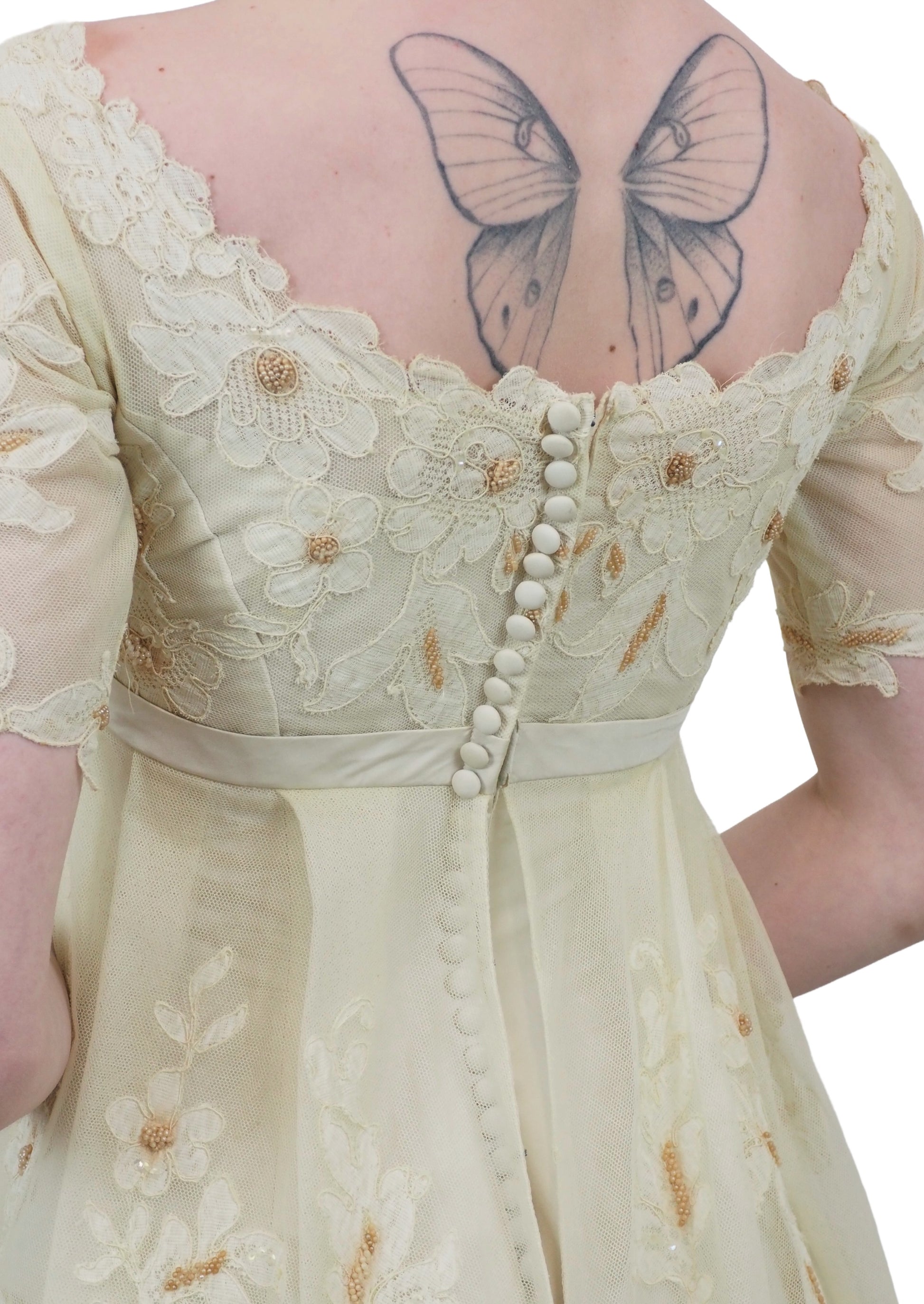 1960s Wedding Gown with Floral Applique & Train