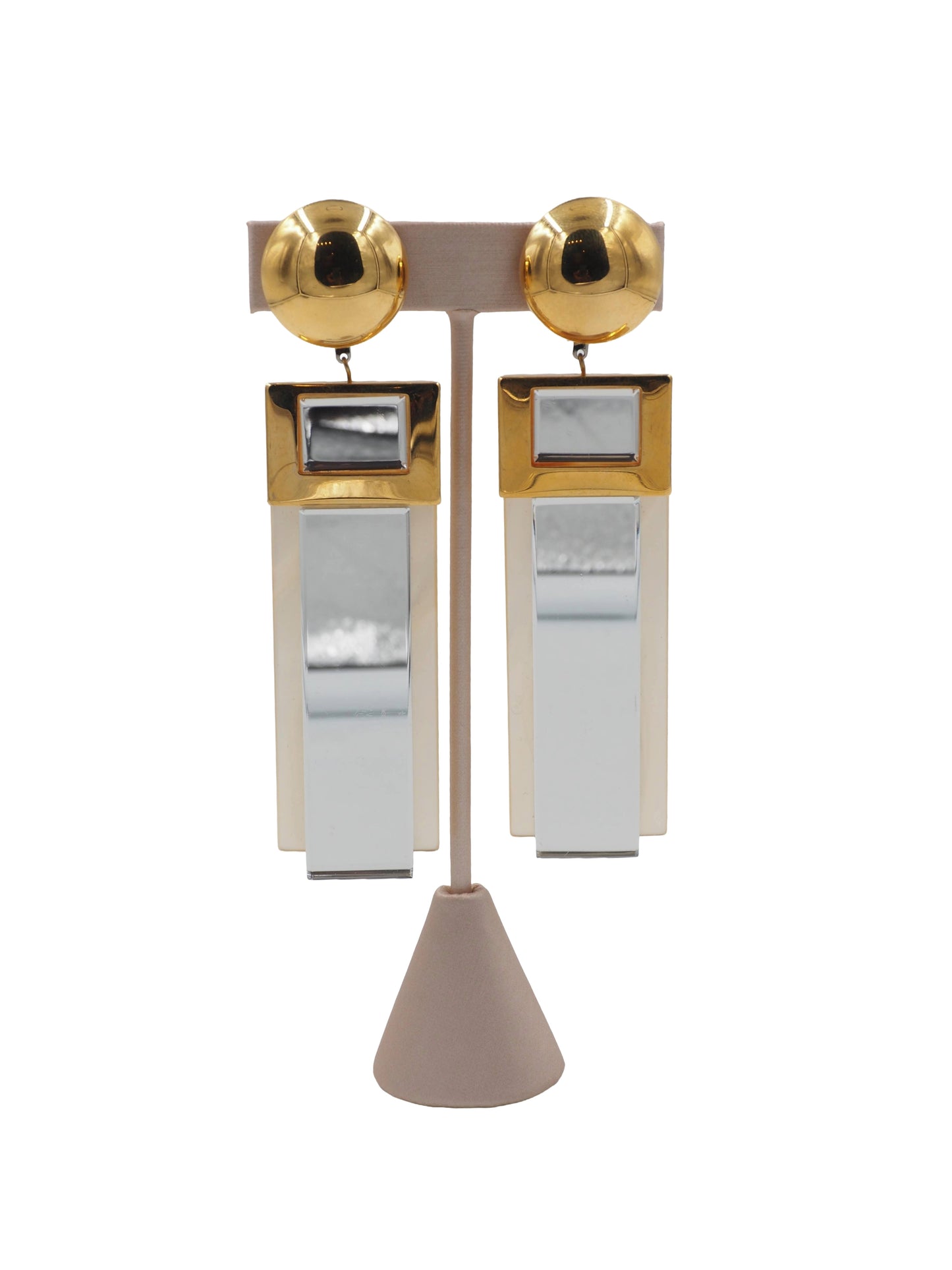 1980's Deco Style Mirrored Rectangle Clip Earrings