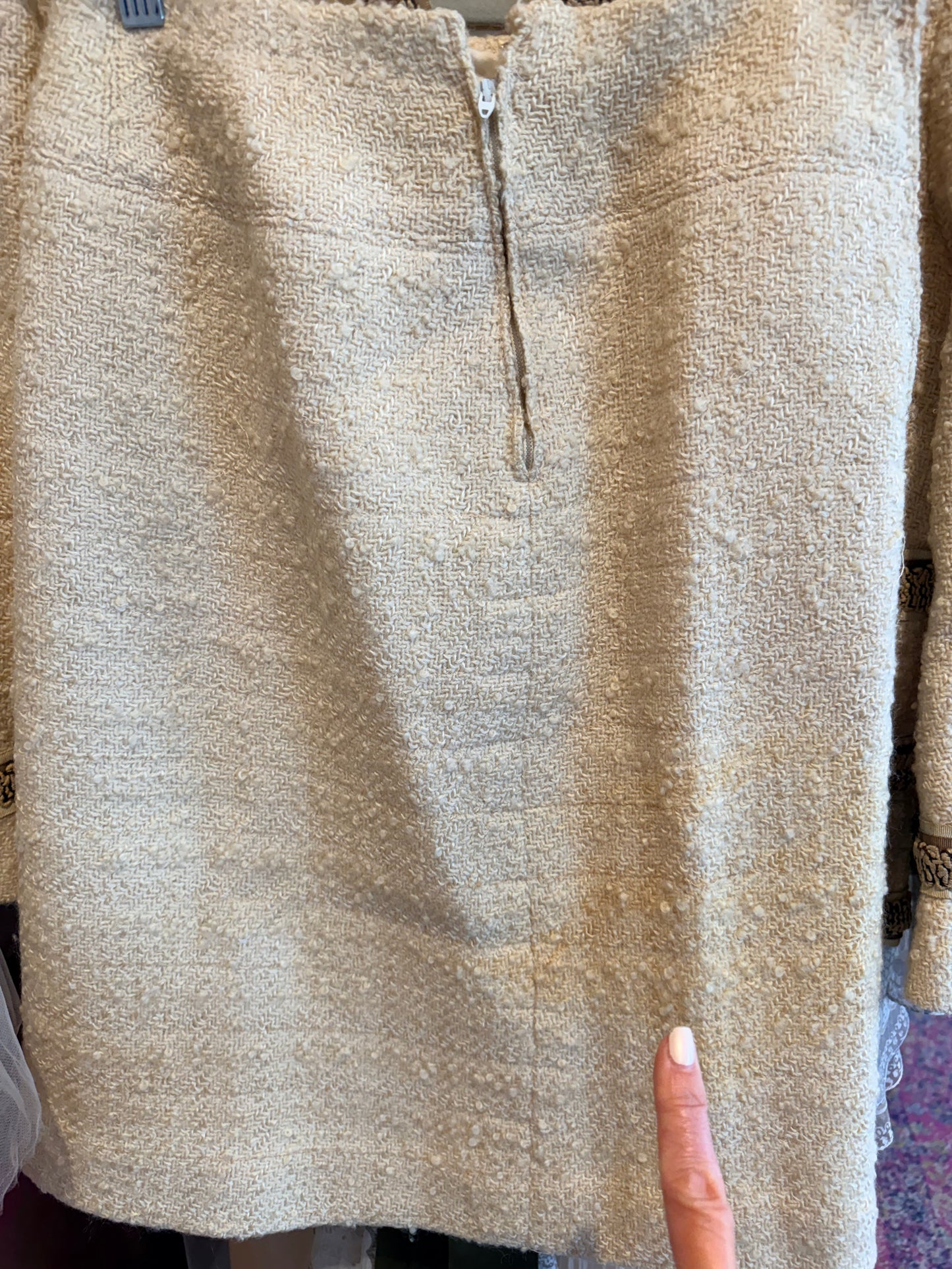 Chanel Couture Cream Tweed Suit With Ribbon Trim