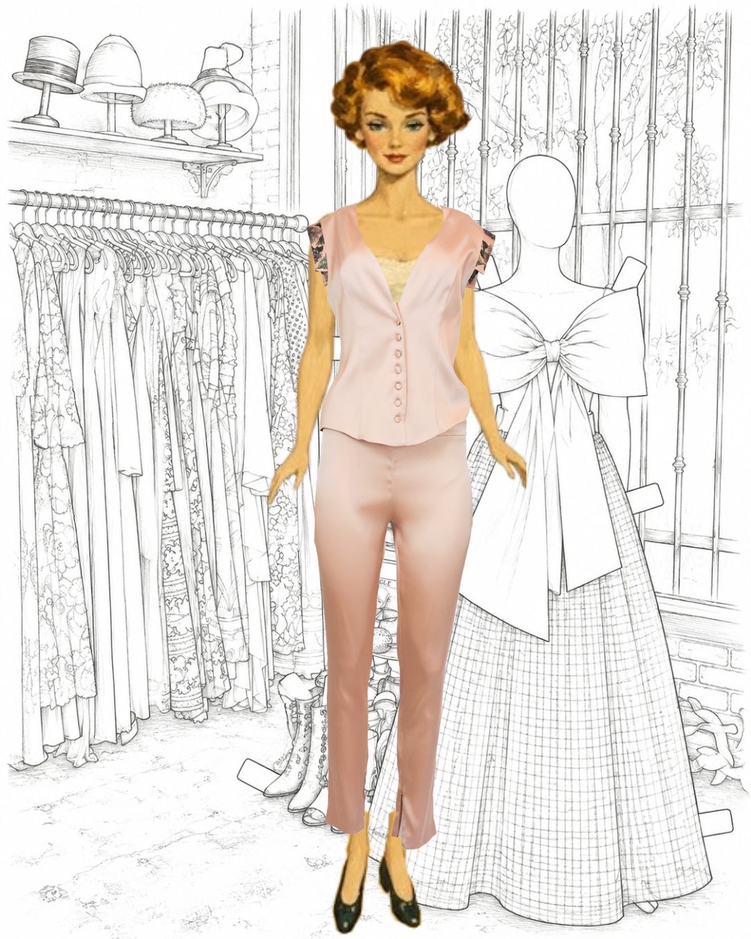 La Perla Pale Rose Silk Pant & Vest Set