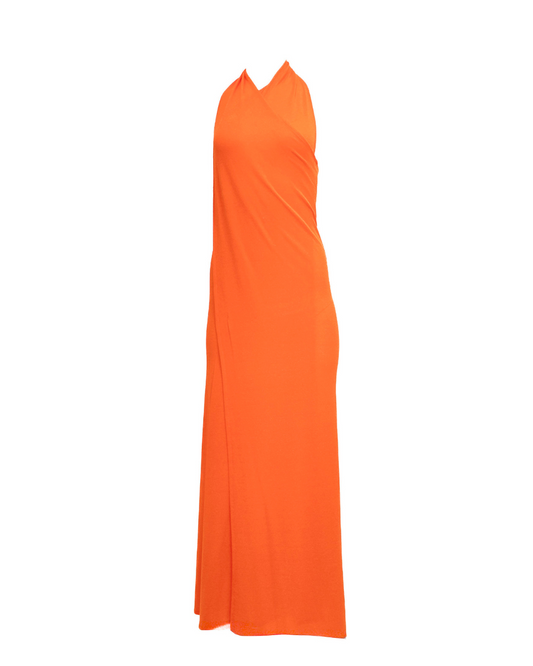 Vintage 1970s Neon Orange Jersey Wrap Dress