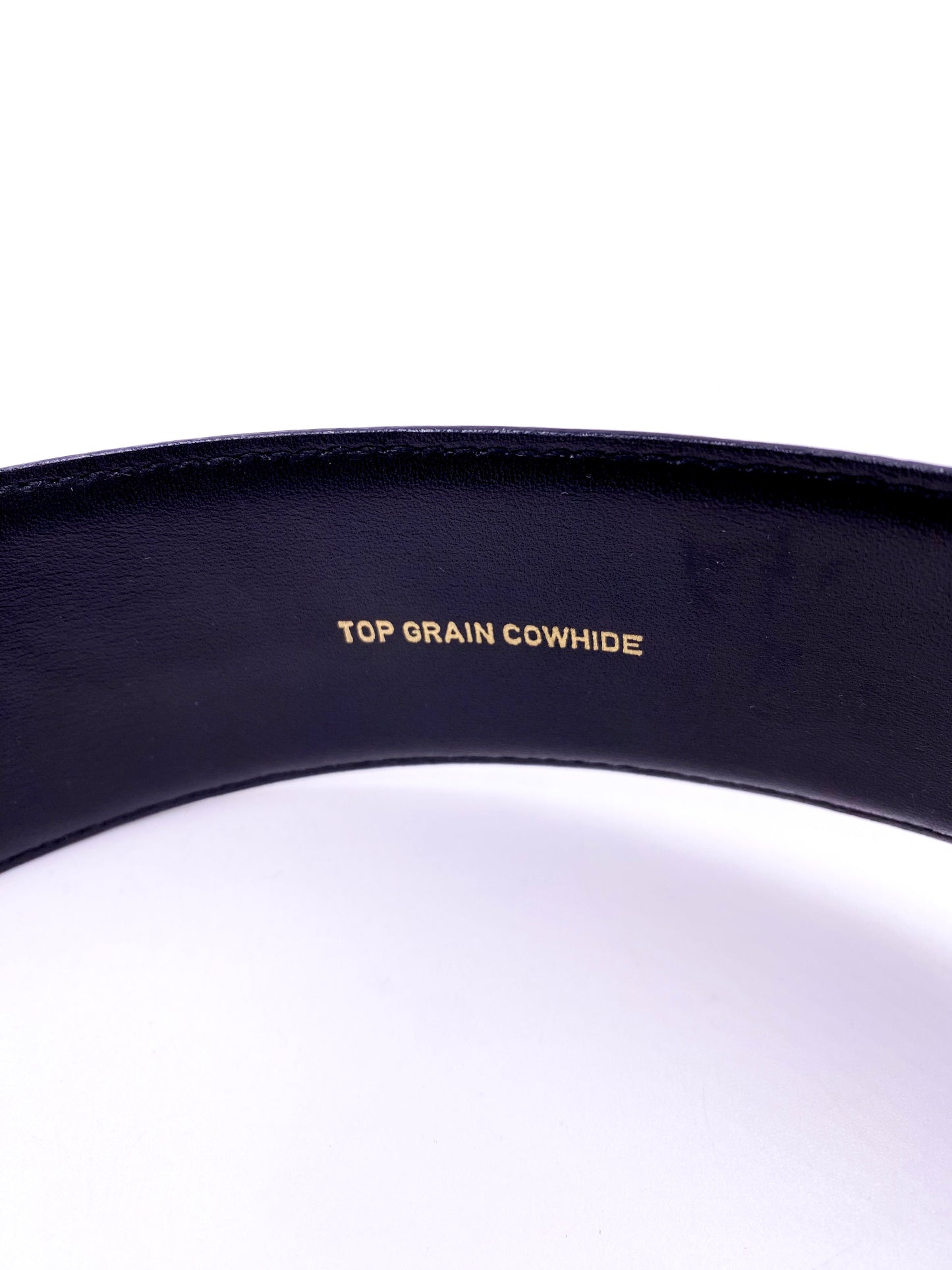 Saks Fifth Ave Black Leather Large Gold Buckle Belt
