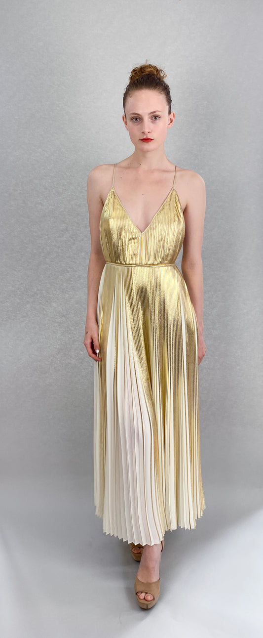 Valentino Gold Metallic Pleated Dress front image
