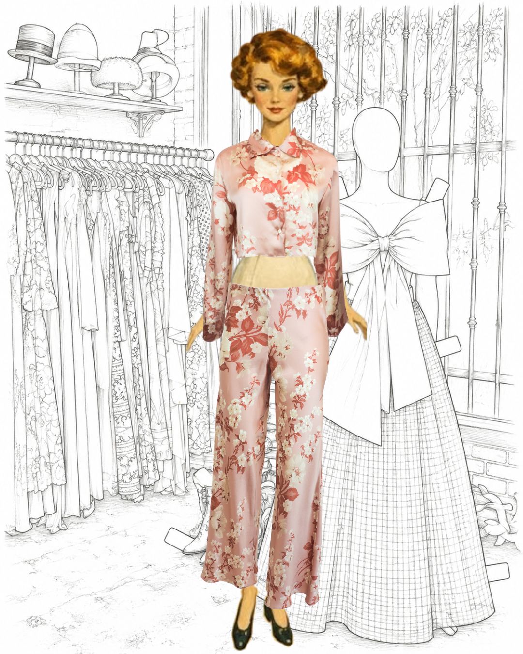 Jane Booke Floral Silk Cropped Shirt
