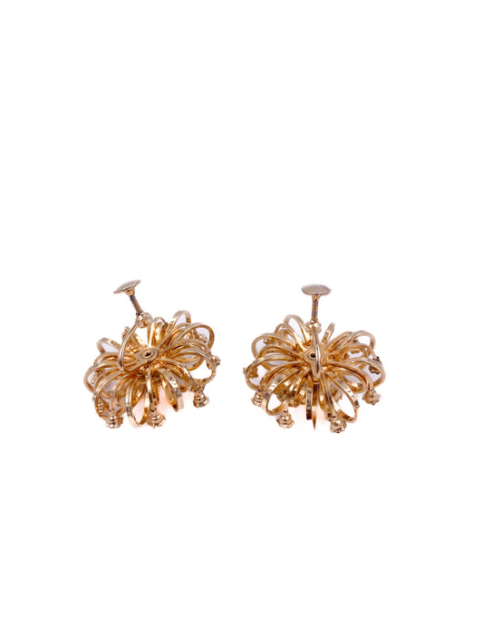 Vintage Gold With Rhinestone Sunburst Screw back earrings