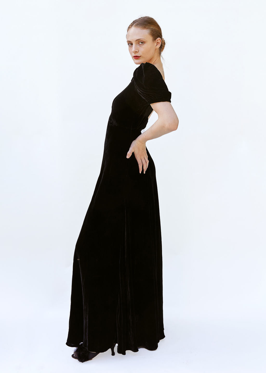 1930's Vintage Black Velvet Gown