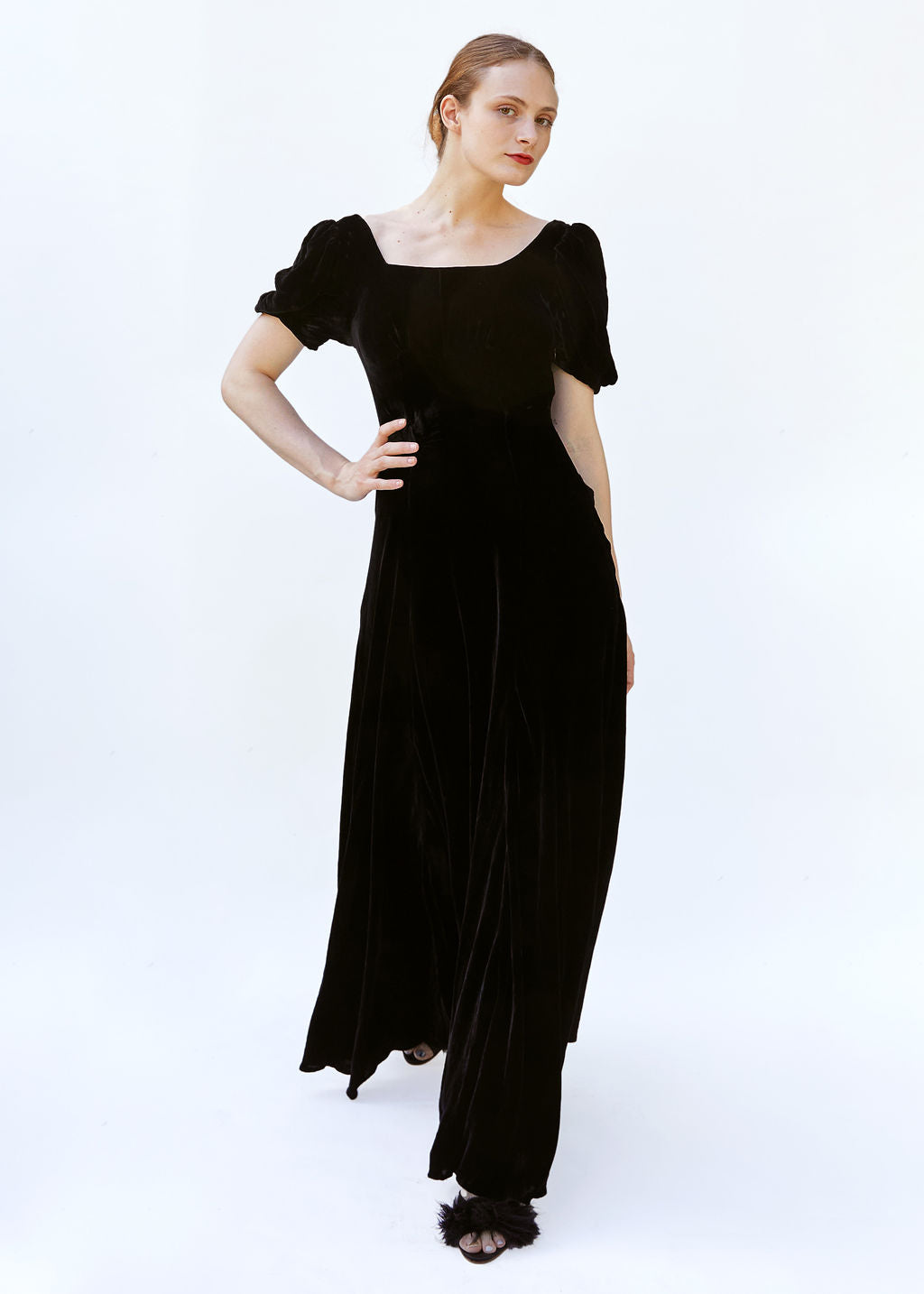 1930's Vintage Black Velvet Gown