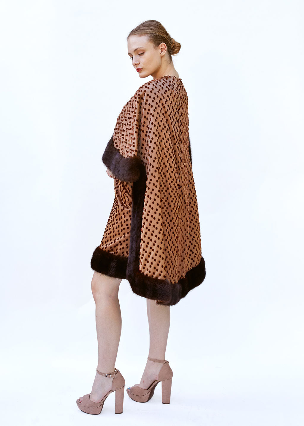 Vintage Brown Polka Dot 1960's Mink Dress & Cape set