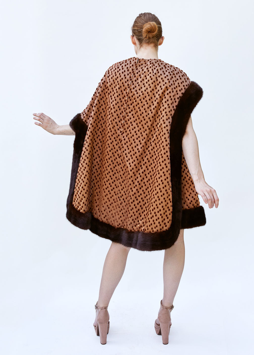 Vintage Brown Polka Dot 1960's Mink Dress & Cape set