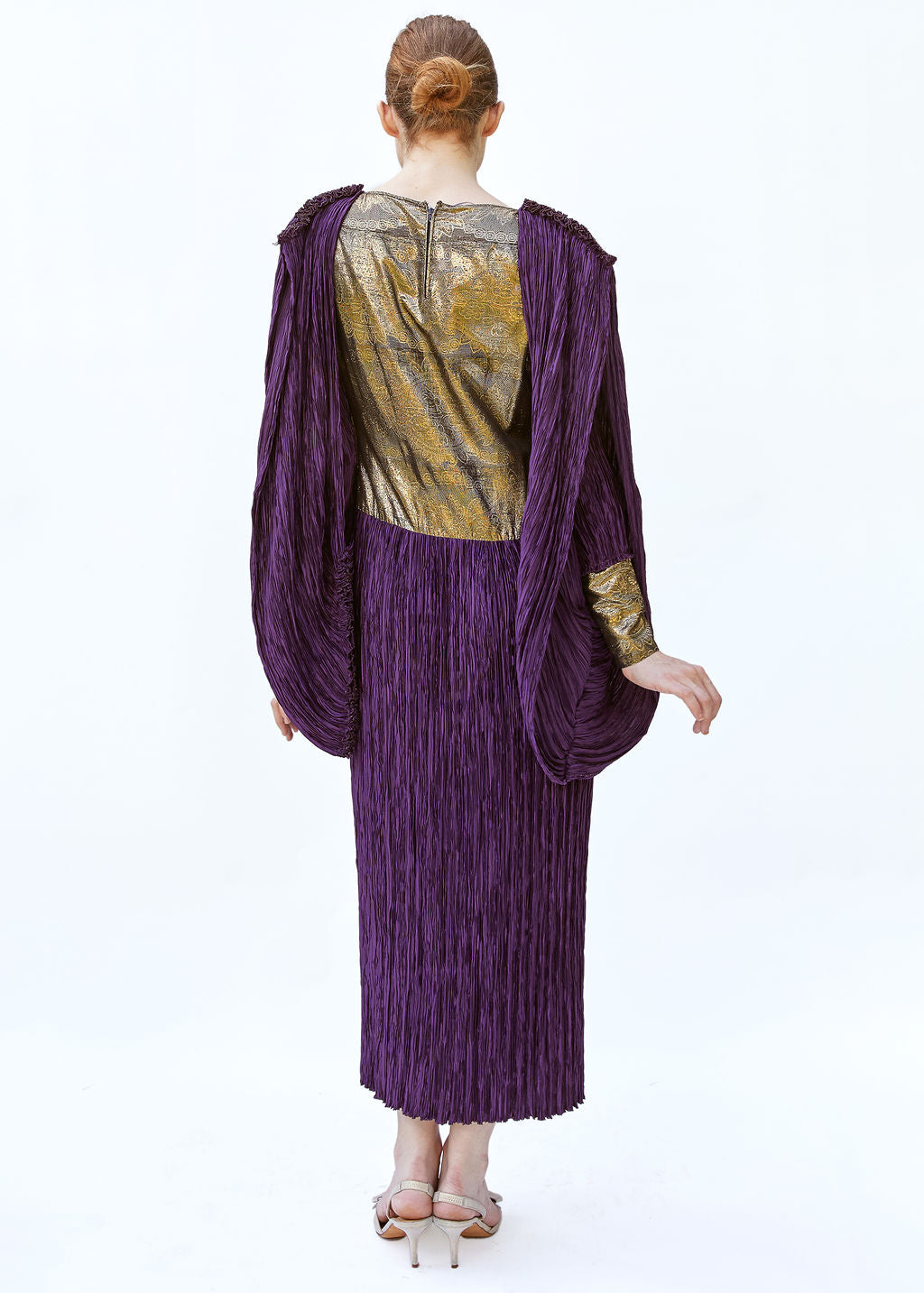 Vintage Mary McFadden Purple & Gold Pleated Gown