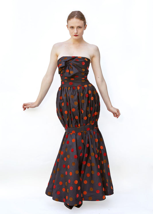 Nina Ricci 1980's Polka Dot Taffeta Strapless Dress