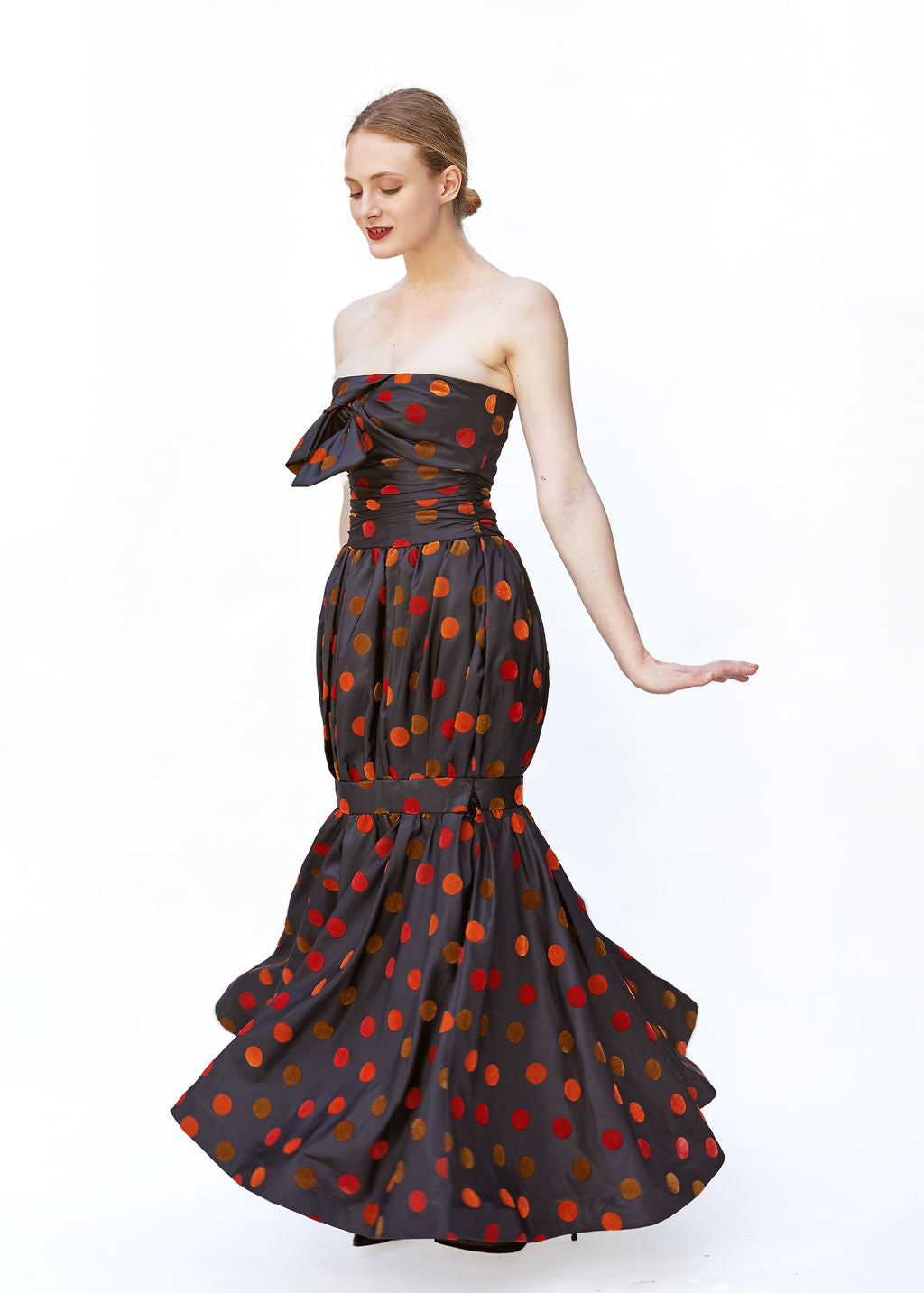 Nina Ricci 1980's Polka Dot Taffeta Strapless Dress