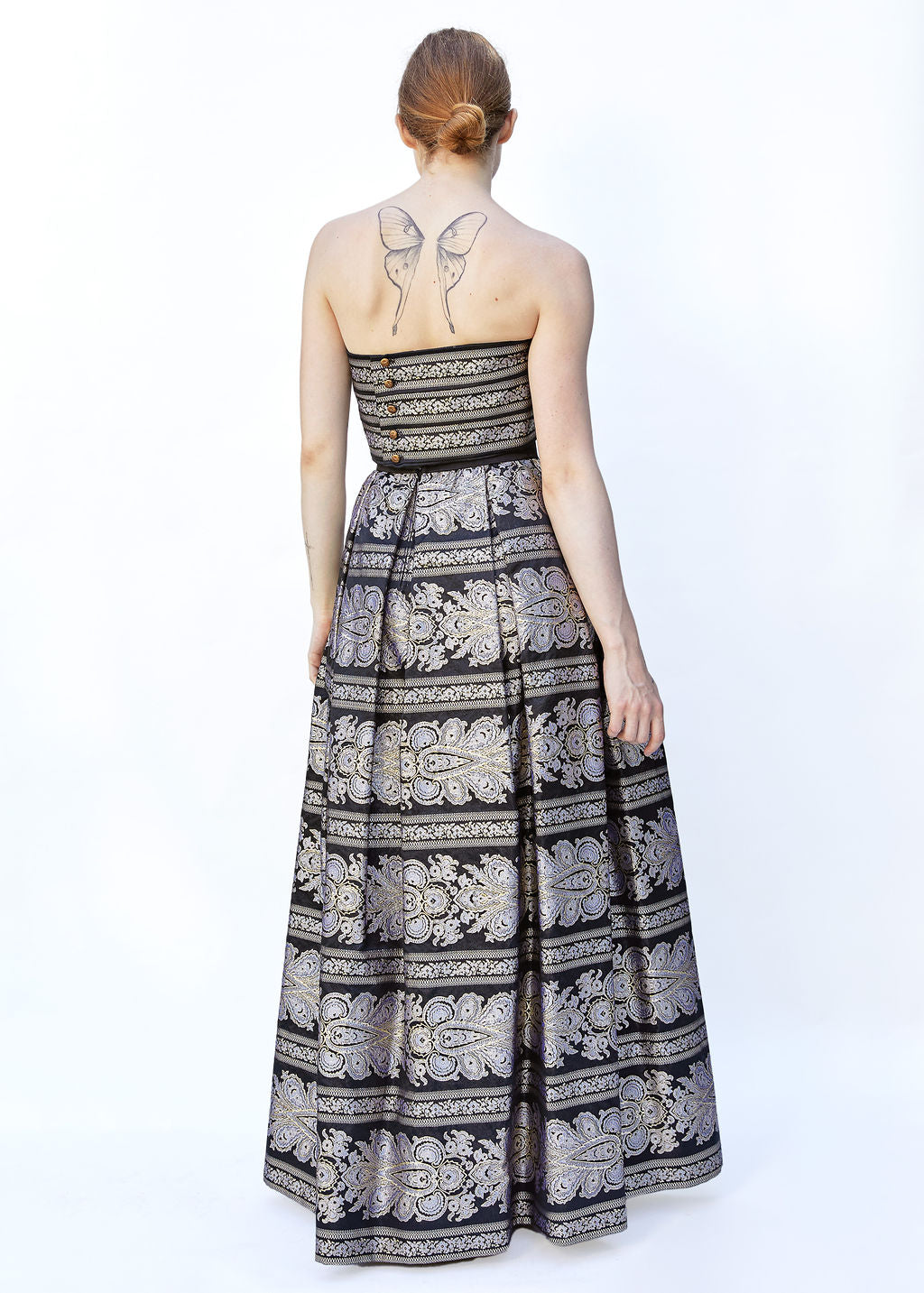 Pauline Trigere Brocade strapless Gold/Black Gown With Shawl Included