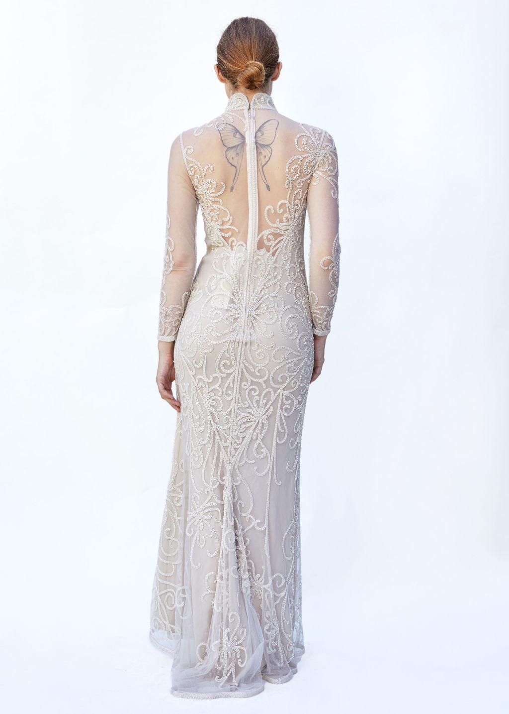 Bob Mackie White Beaded Mesh Gown