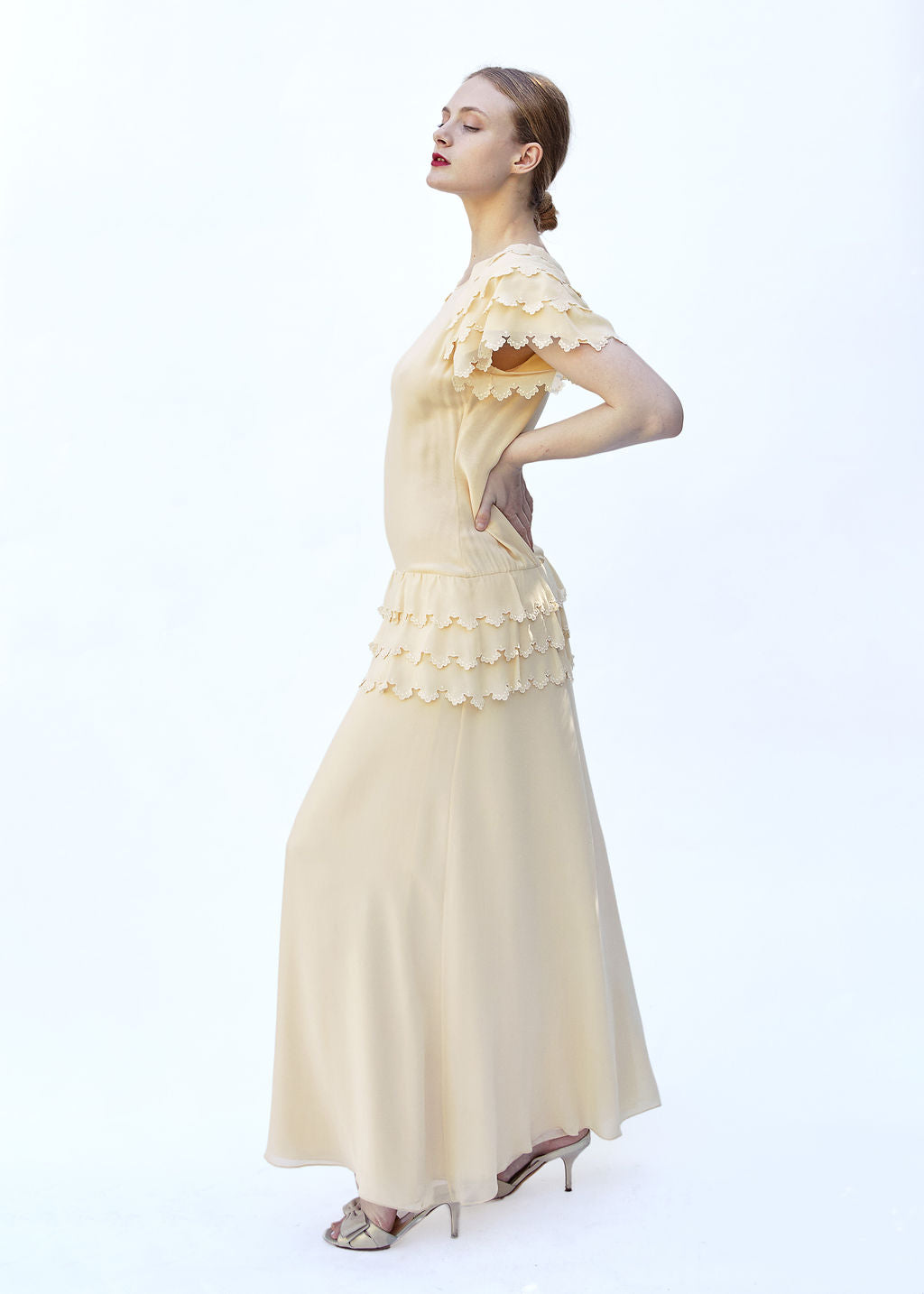 Karl Lagerfeld for Chloe 1981 Custard Silk Ruffled Dress