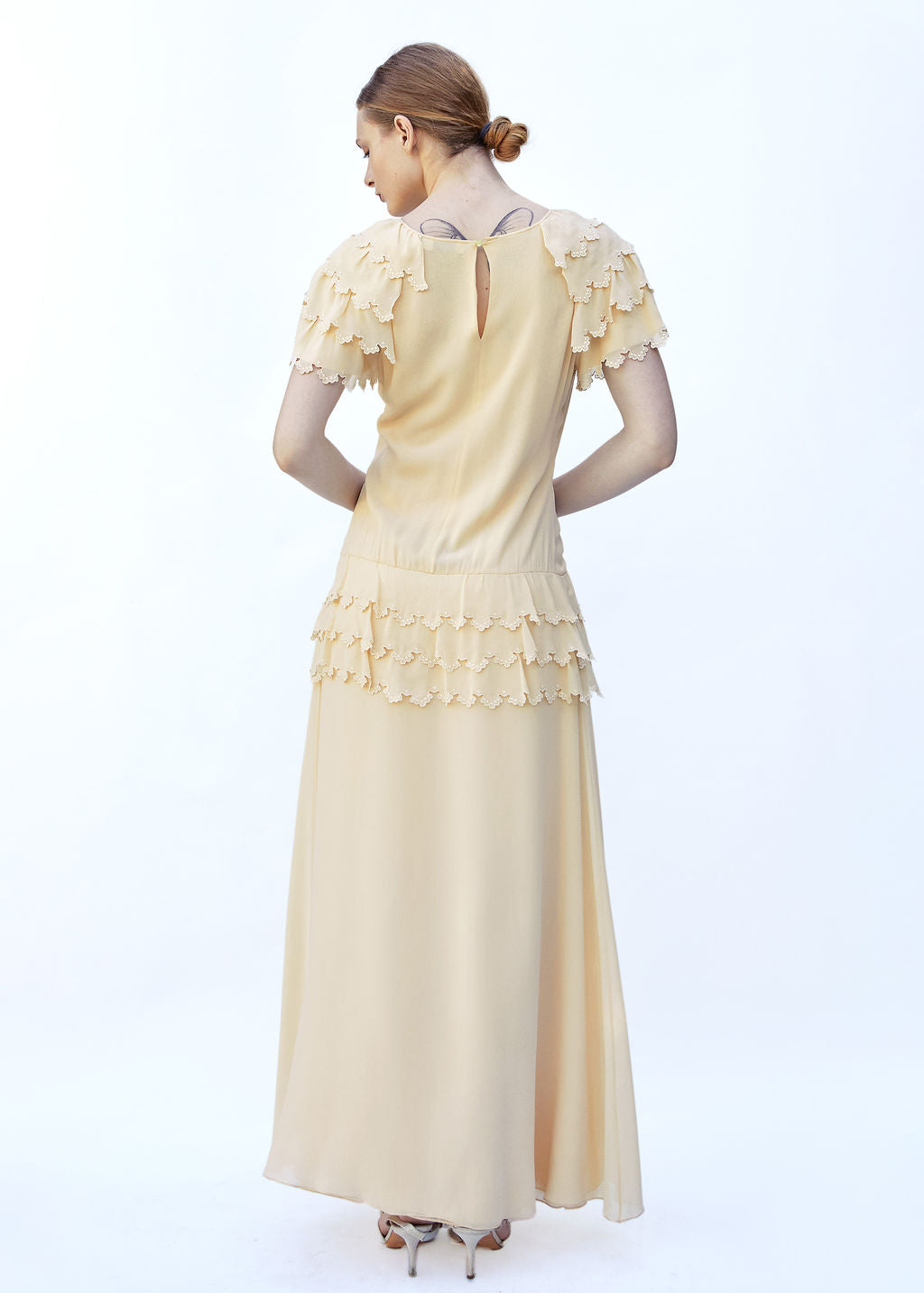 Karl Lagerfeld for Chloe 1981 Custard Silk Ruffled Dress