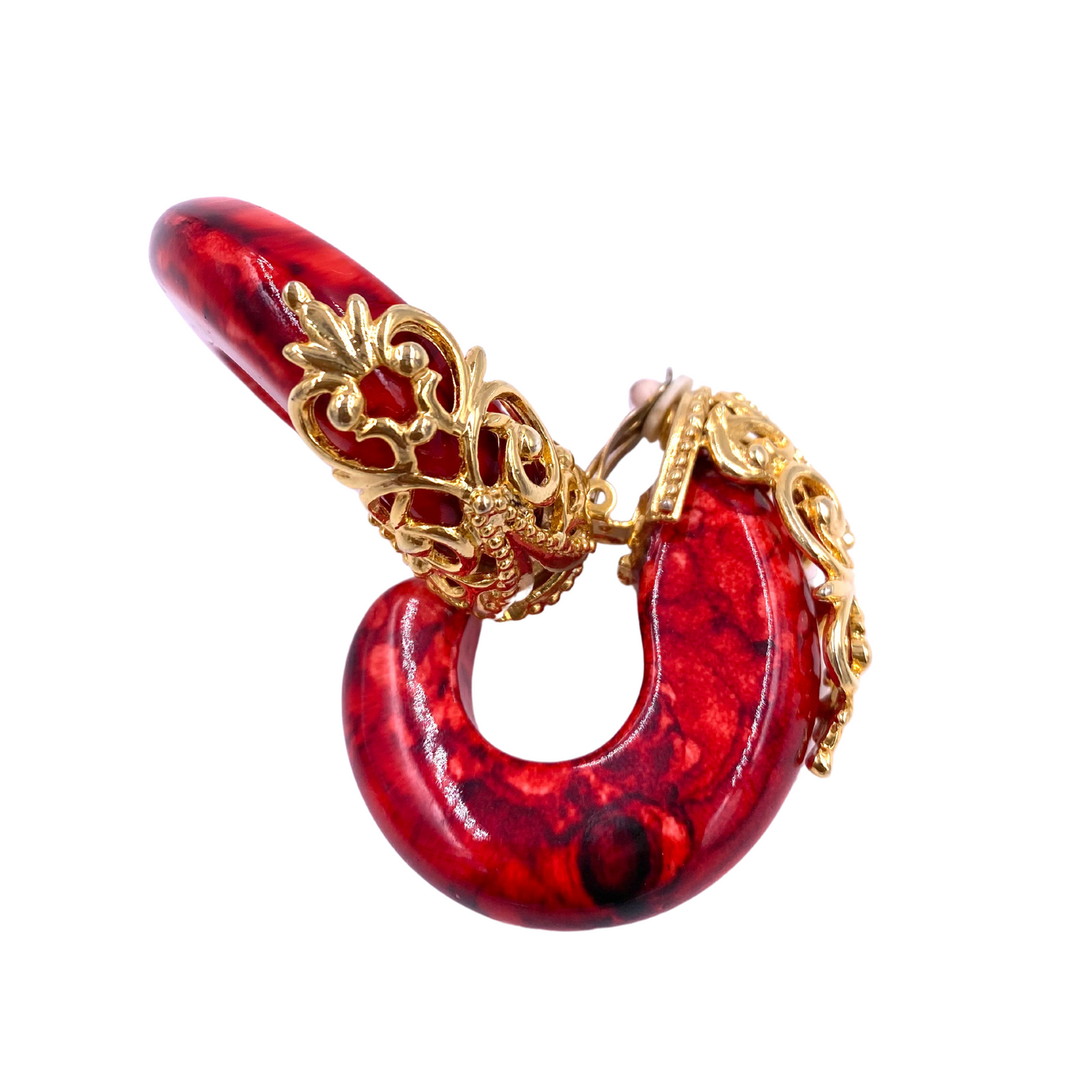 Red Large half loops with Gold Filigree