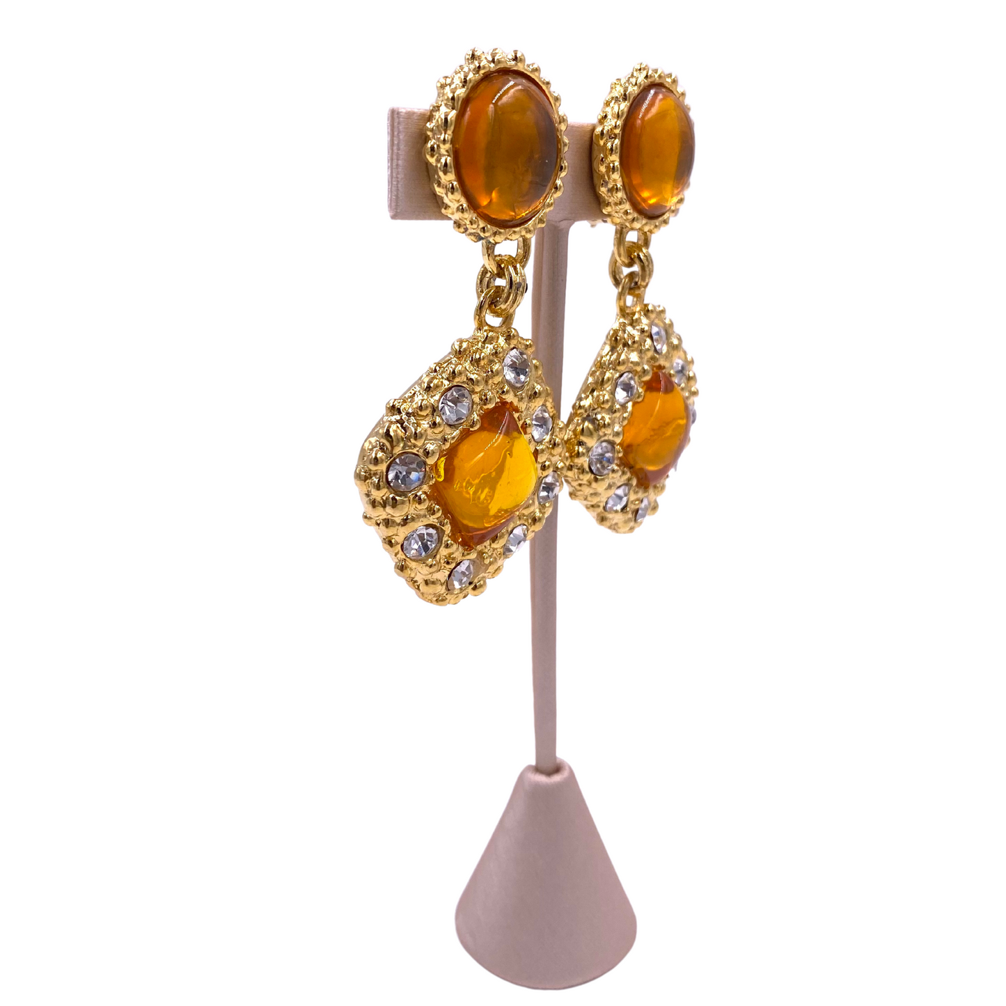 French Citrine Colored Drop Earrings with Crystals