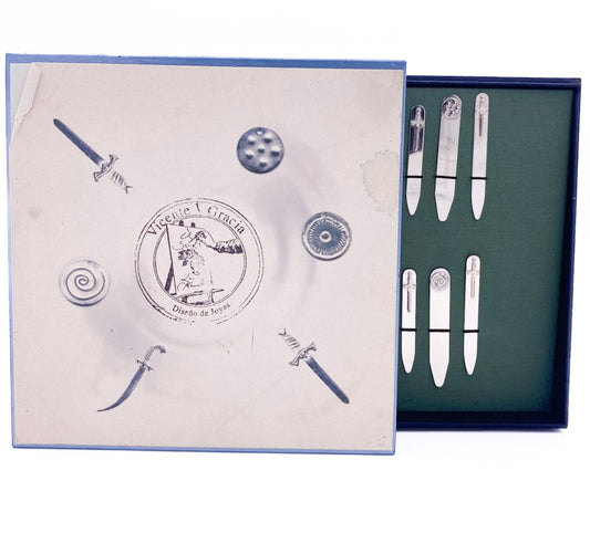 Vintage Vicente Gracia Diseño de Joyas Silver Collar Stays Gift Set