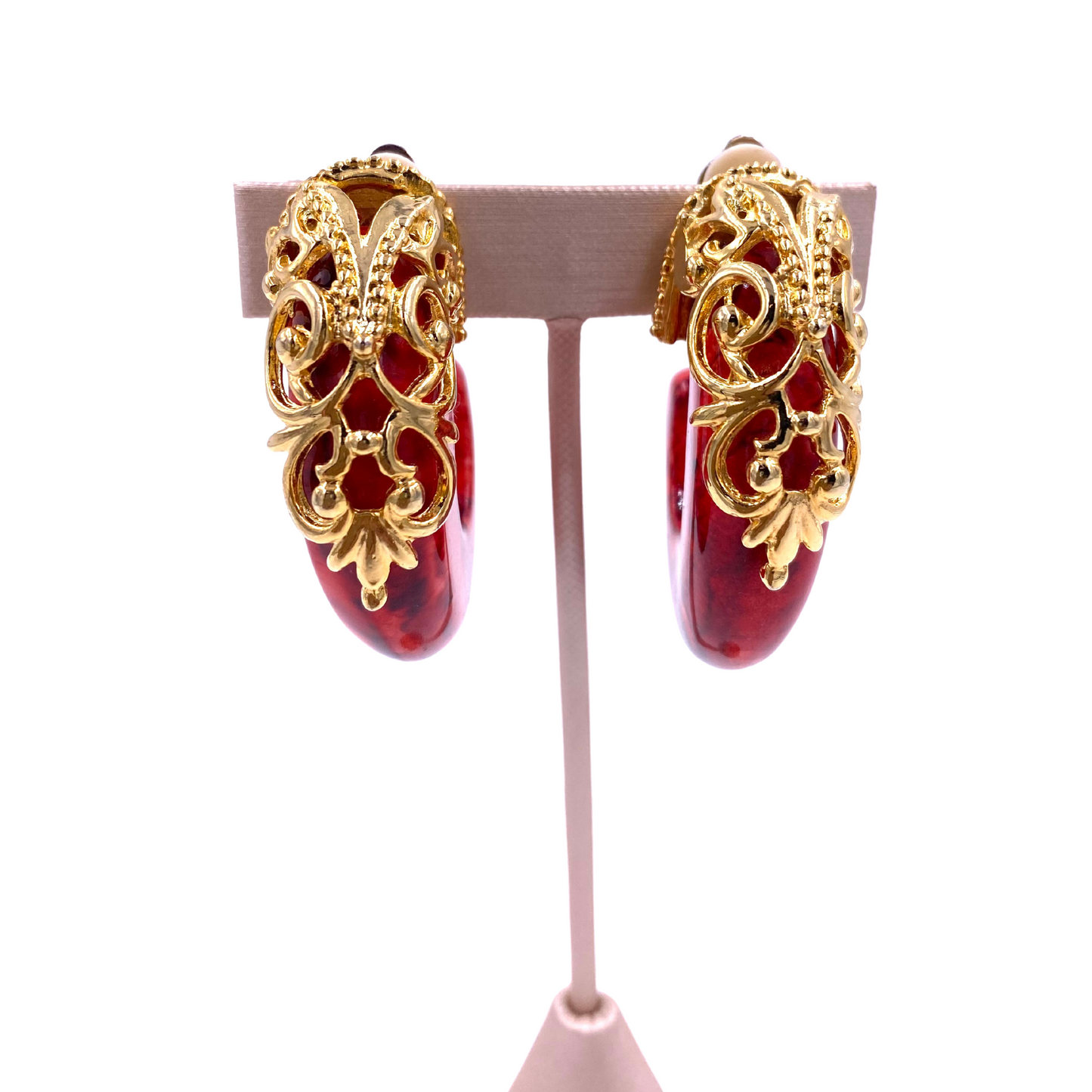 Red Large half loops with Gold Filigree