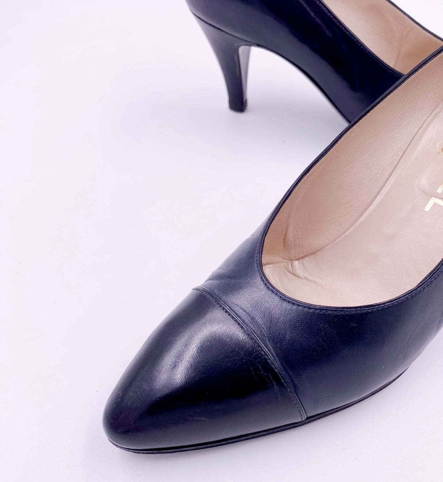 Chanel Pumps Black with Black Leather Toe