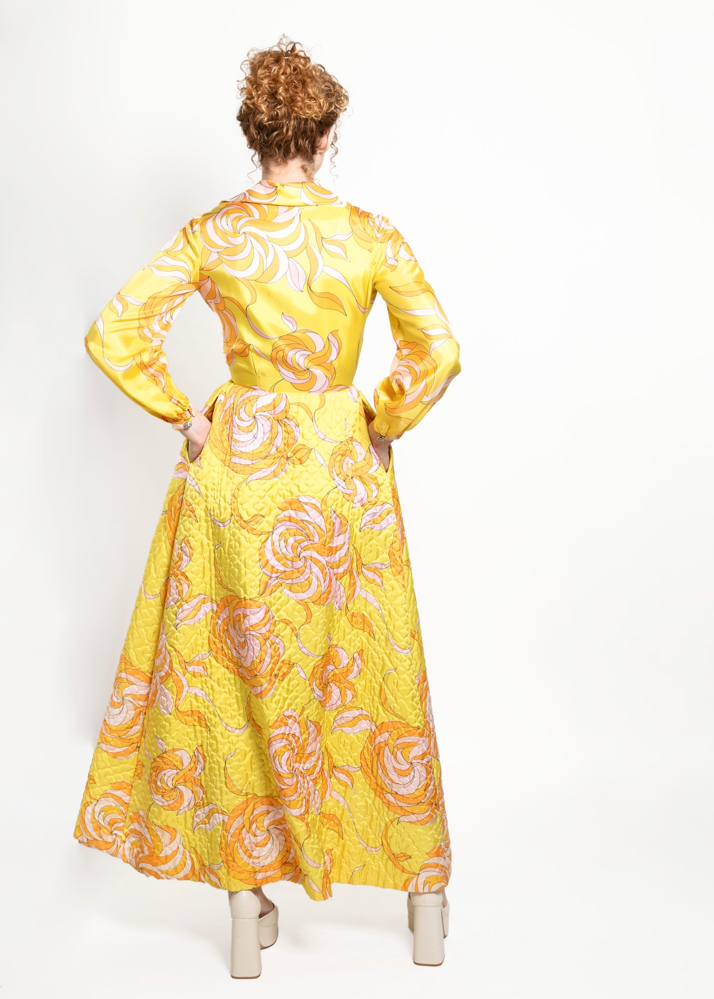 Saks Fifth Ave Yellow Print & Quilted Dress