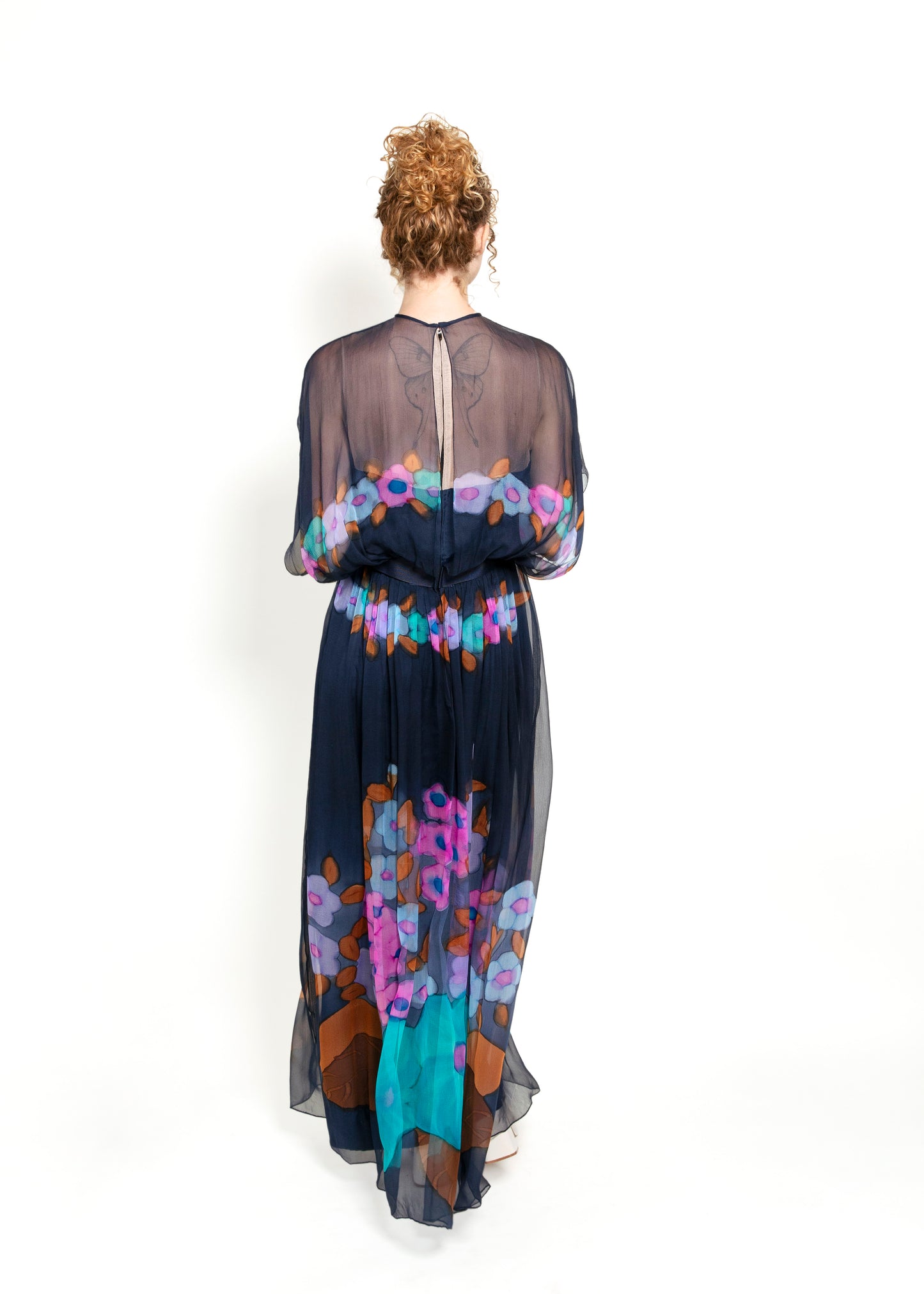 Alfred Bosand Silk Floral Print Maxi Dress