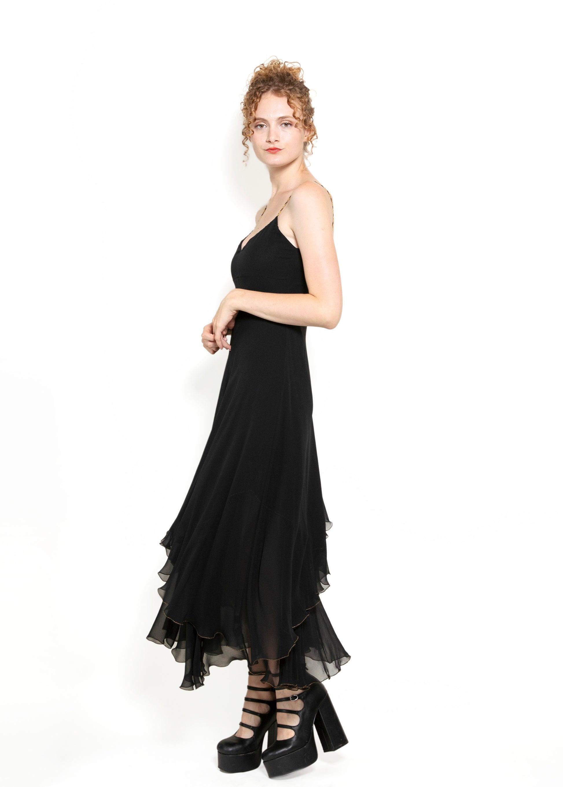 Ralph Lauren Black Silk Chiffon Dress With Gold Braided Straps The Kit Vintage Ralph Lauren Black Silk Chiffon Dress With Gold Braided Straps The Kit Vintage