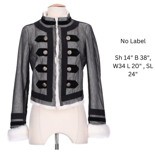 Blk/Wht  Corded Mesh over rabbit fur sleeve cropped jacket
